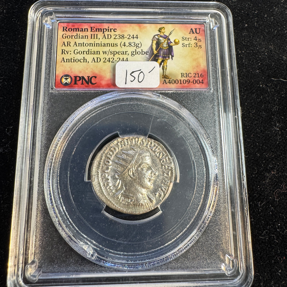 Gordian III (AD 238-244) Roman Empire, AR Antoninianus, Rx: Gordian w/spear, RIC-216, PNC AU