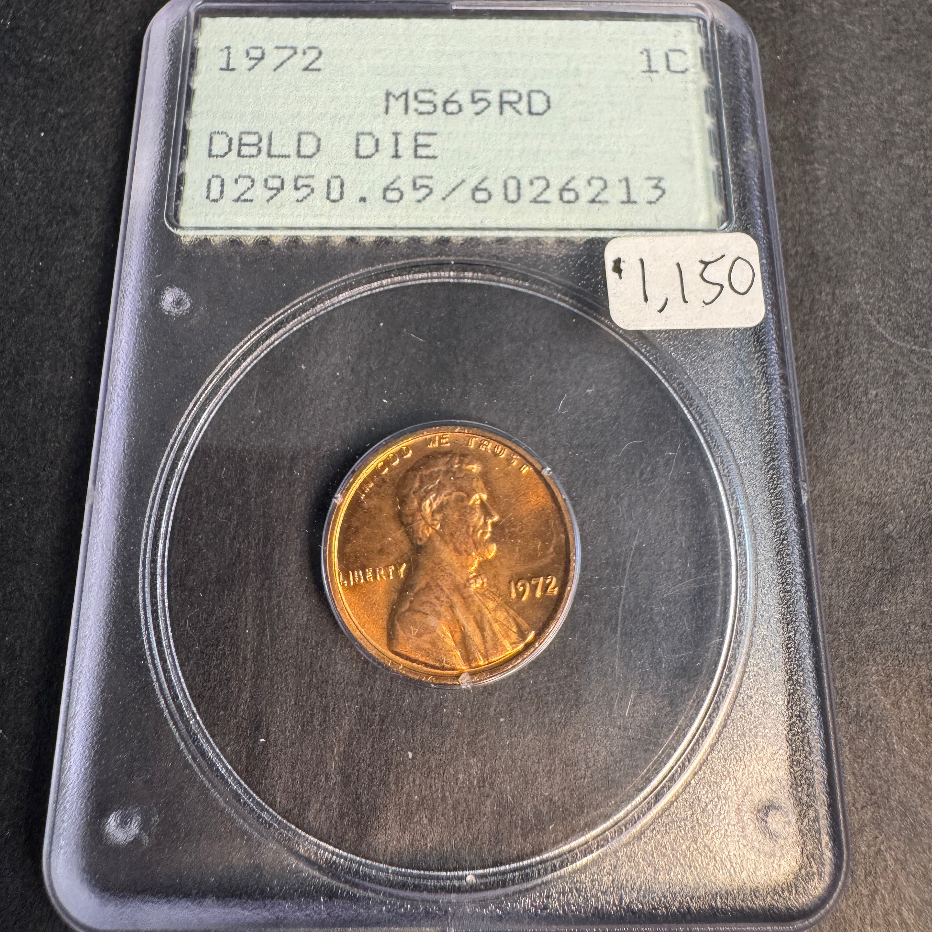 1972 Lincoln Cent 1c Doubled-Die Mint Error, Rattler PCGS MS-65 RD