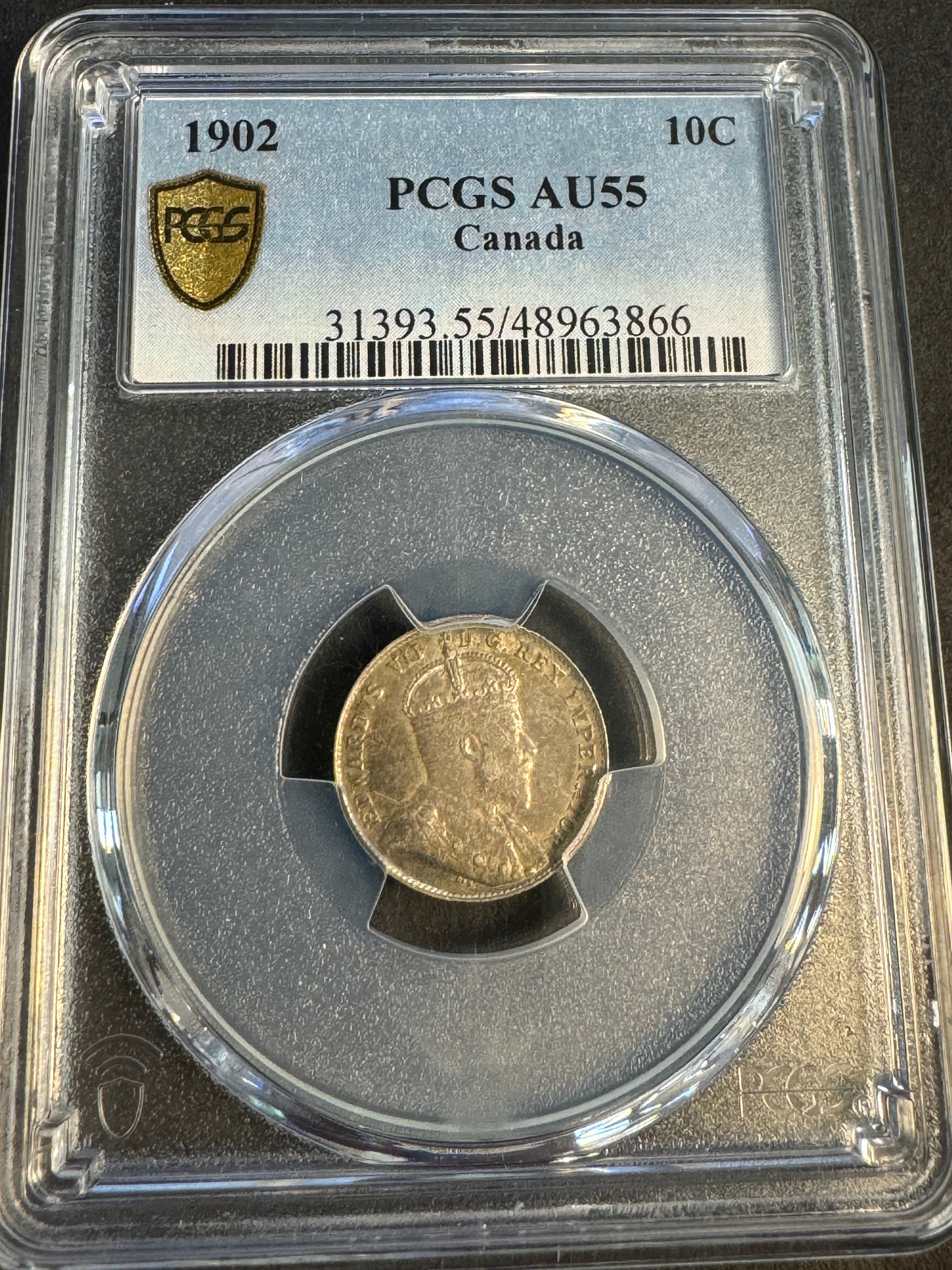 1902 (No Mintmark) Canada 10 Cents, Edward VII, PCGS AU-55 🇨🇦