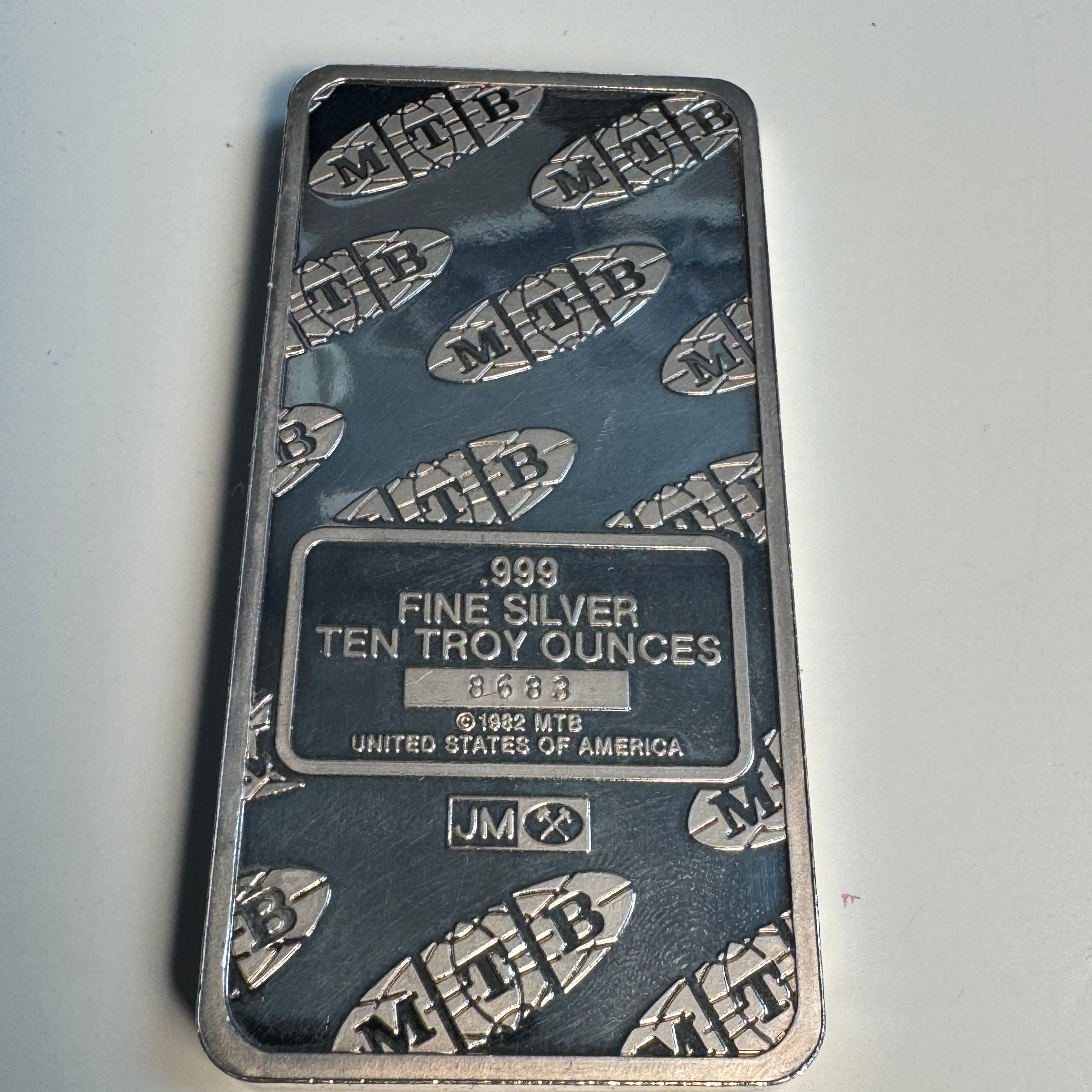 Vintage MTB Statue of Liberty 10oz 999 JM Silver Bar #8683