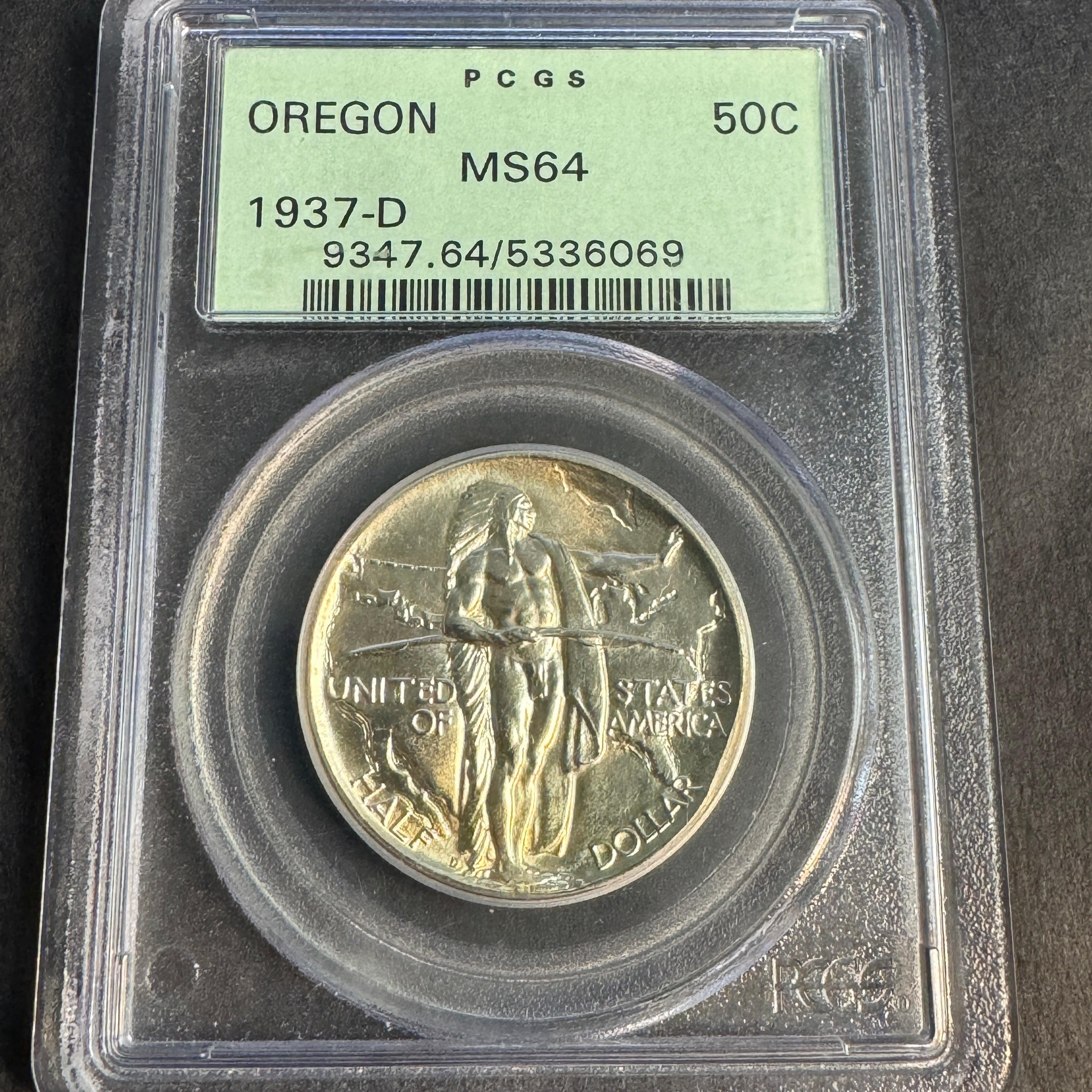 1937-D Oregon Trail Half Dollar Classic Commemorative, OGH PCGS MS-64