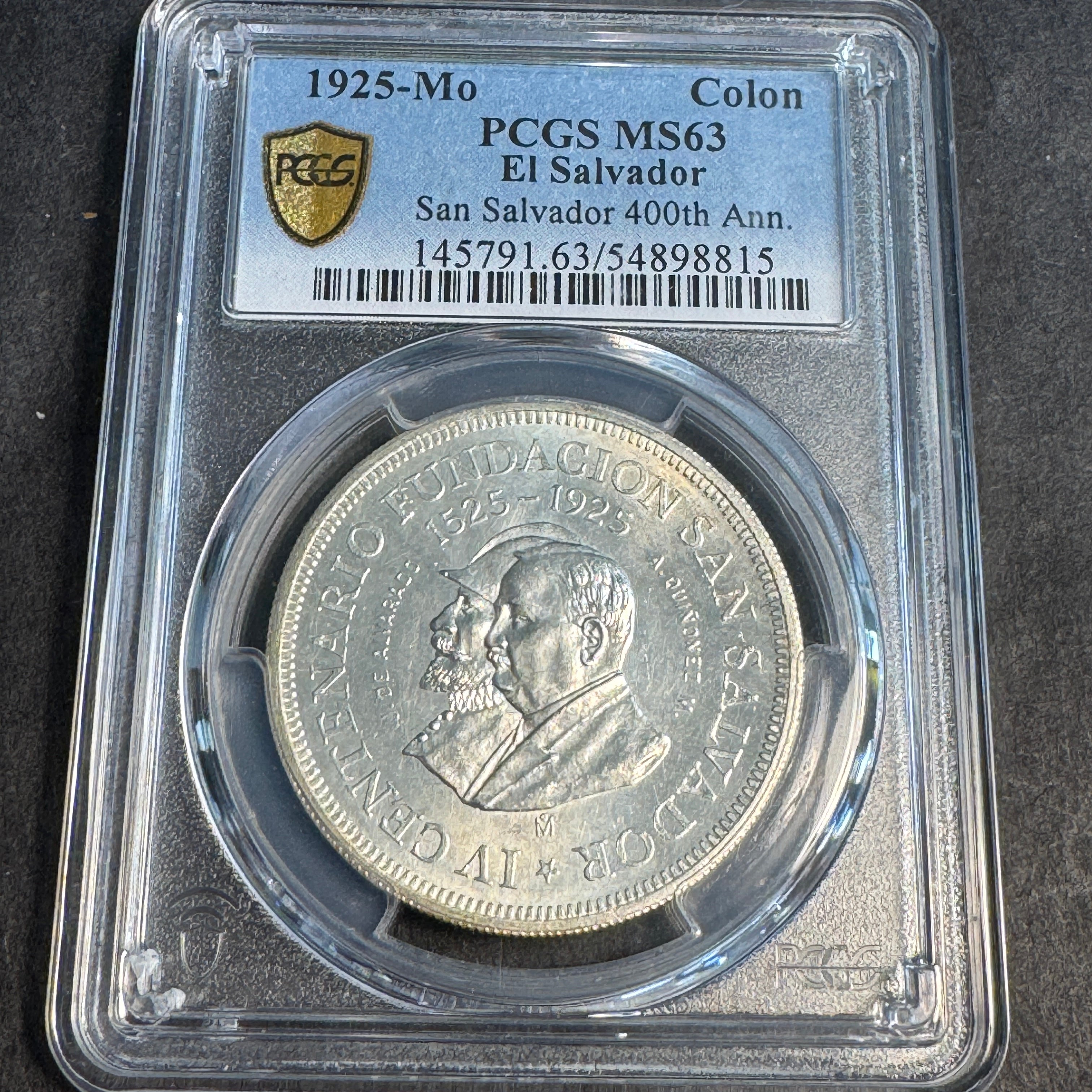 1925-Mo El Salvador Colon, 400th Anniv., PCGS MS-63 (choice, white!) 🇸🇻