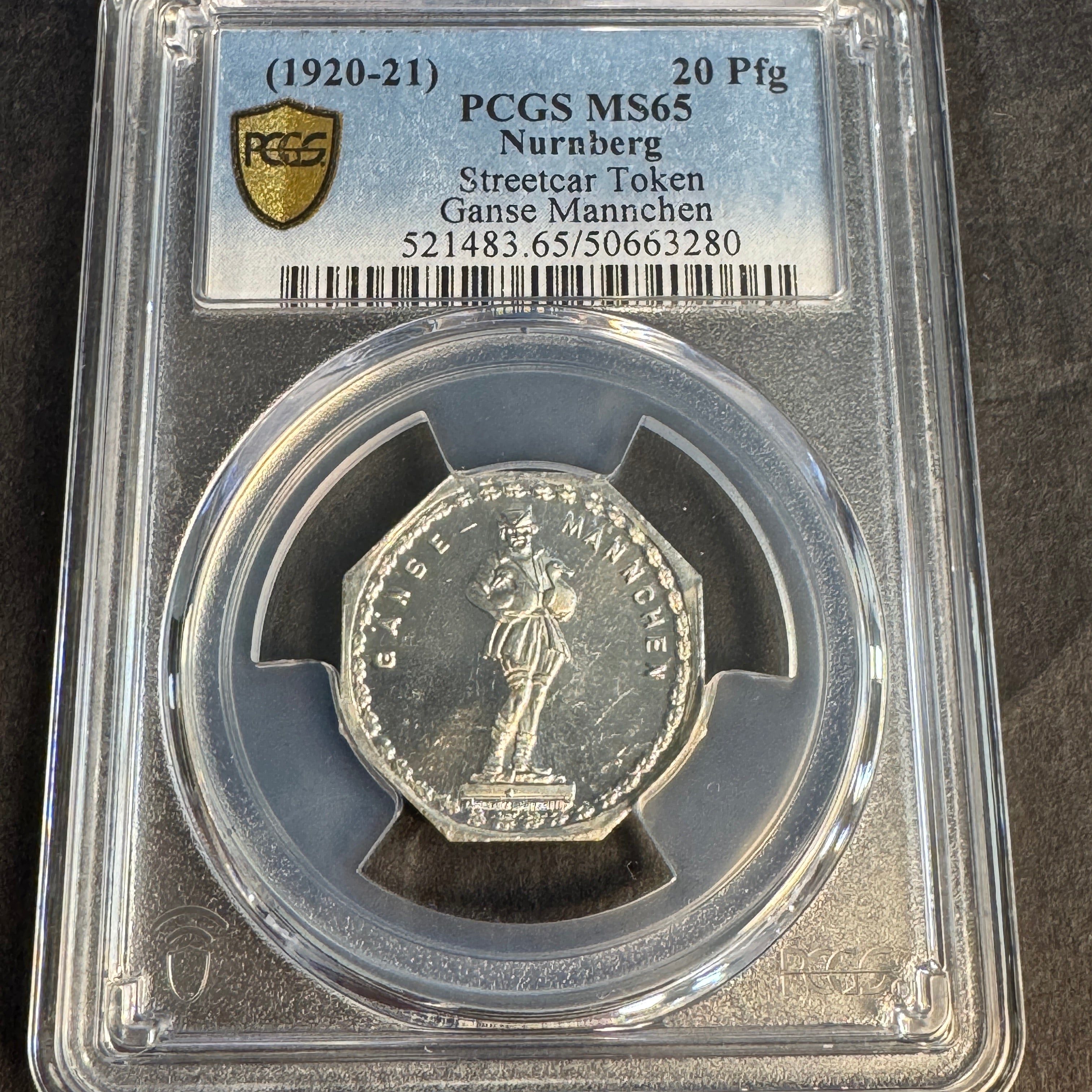 (1920-21) Nurnberg Germany 20 Pfennig Streetcar Token, PCGS MS-65, Pop 4/1