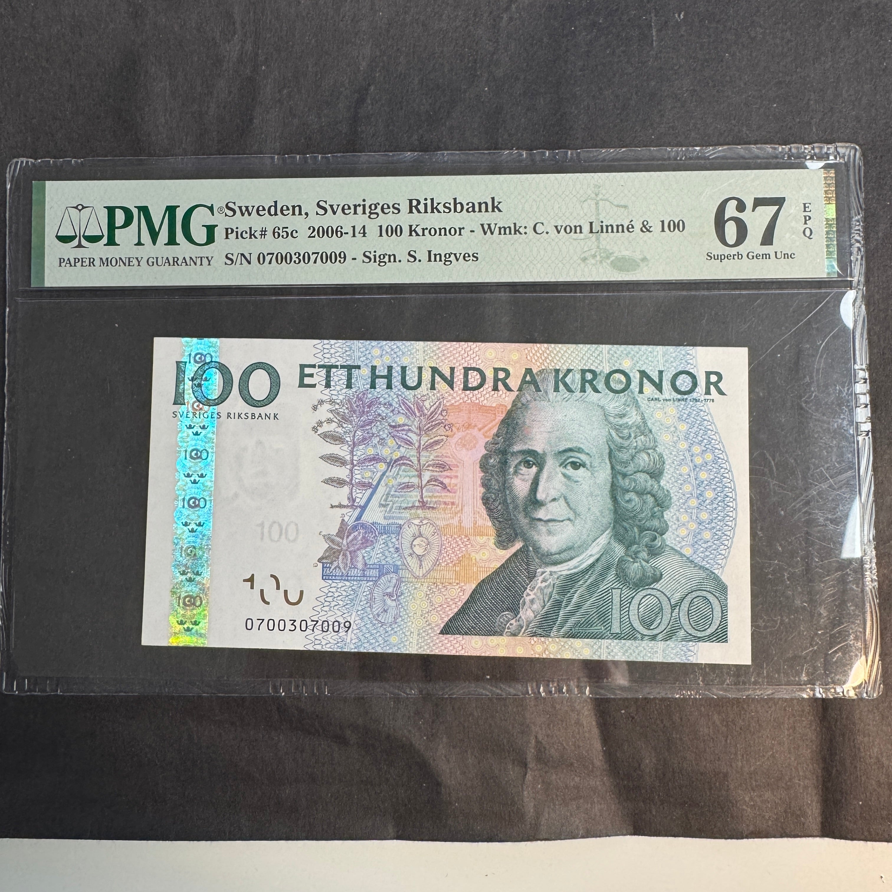 (2006-14) Sweden 100 Kronor, C. von Linne, P#65c, PMG Superb Gem UNC 67 EPQ