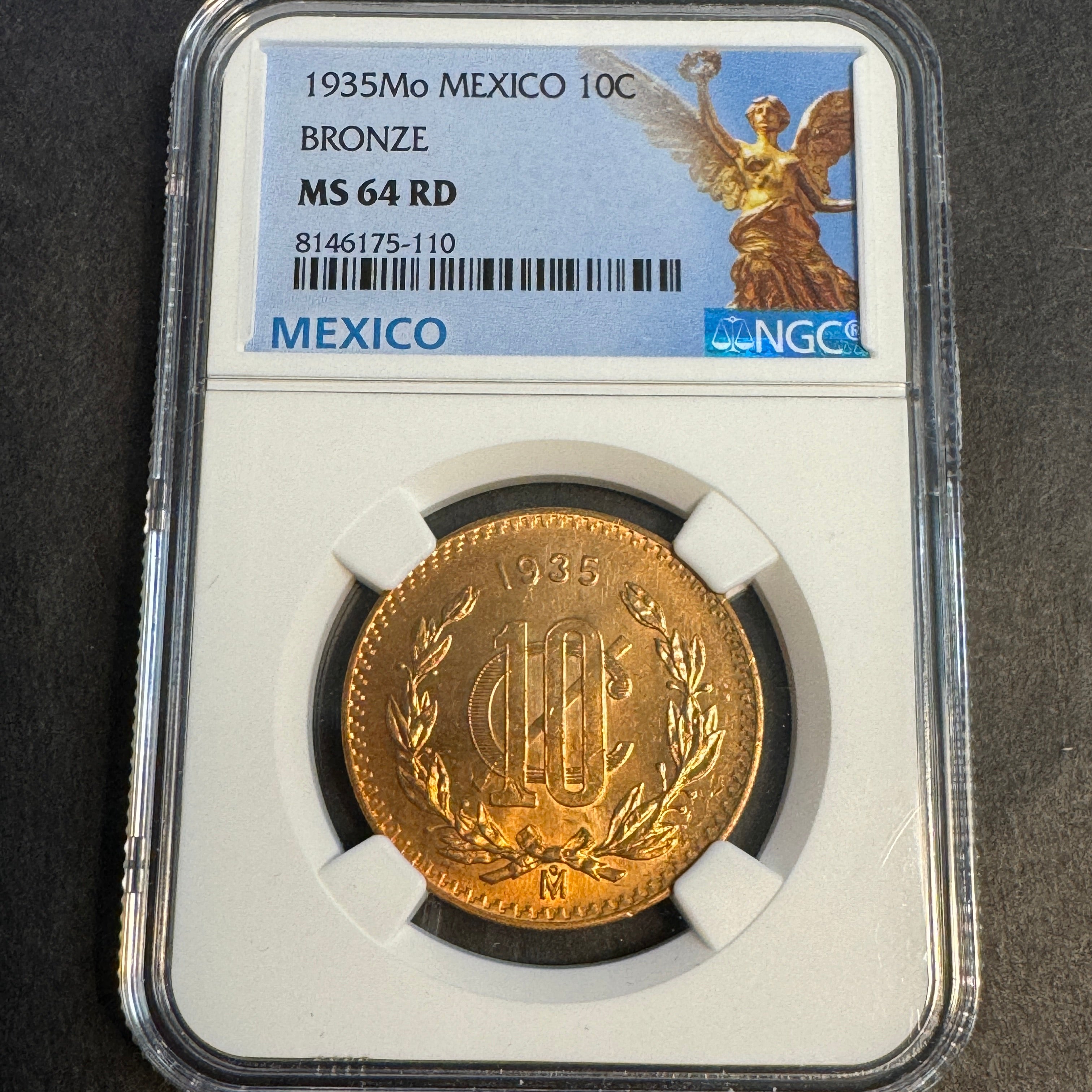 1935-Mo Mexico 10 Centavos AE, NGC MS-64 RD Red! Victory Label 🇲🇽