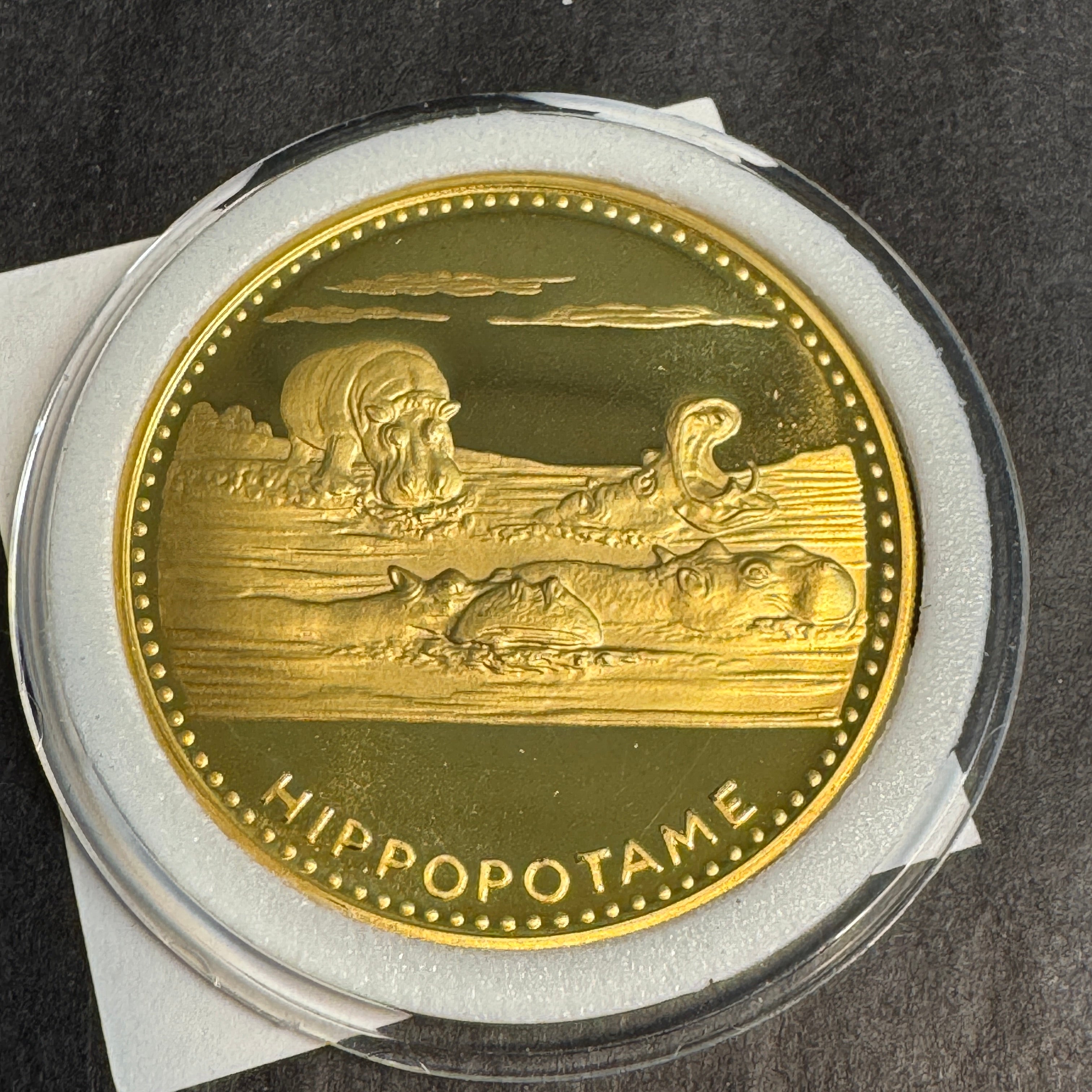 1971 Republic of Dahomey (Benin) 10,000 CFA Francs Gold Proof, KM-8, Hippos - Very Rare, 470 mtg. 🇧🇯