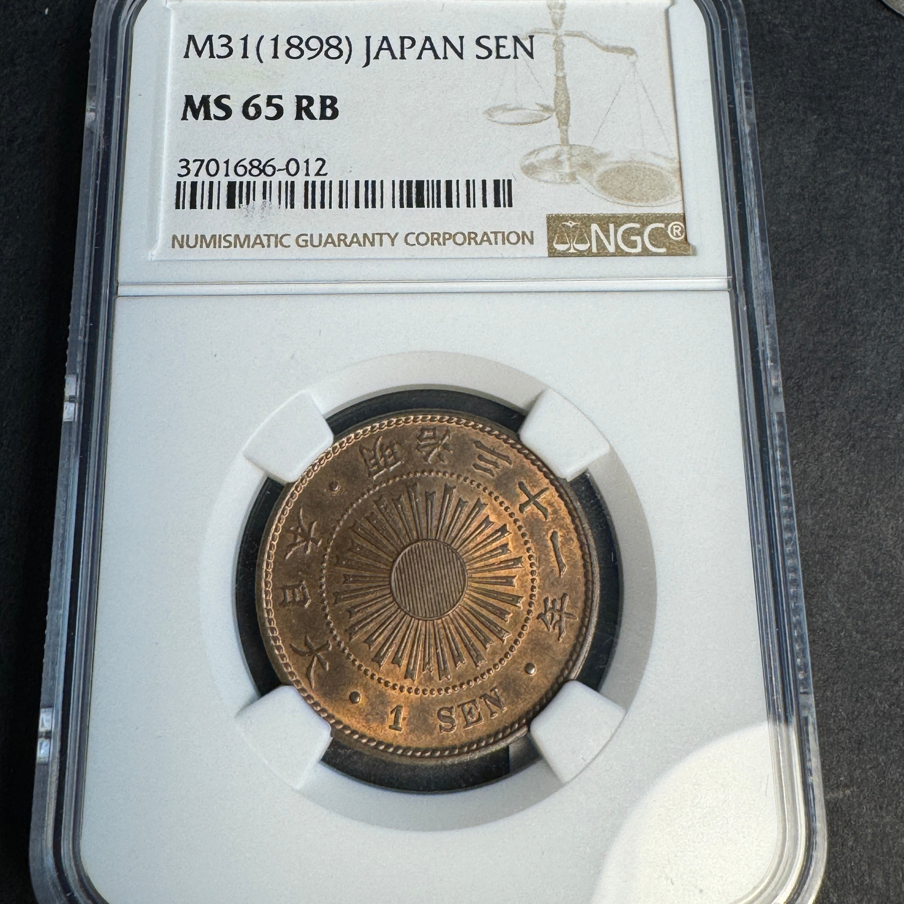 (1898) Japan Empire Æ Sen, Meiji Year 31, NGC MS-65 RB 🇯🇵 Top Pop 5/0 🏆