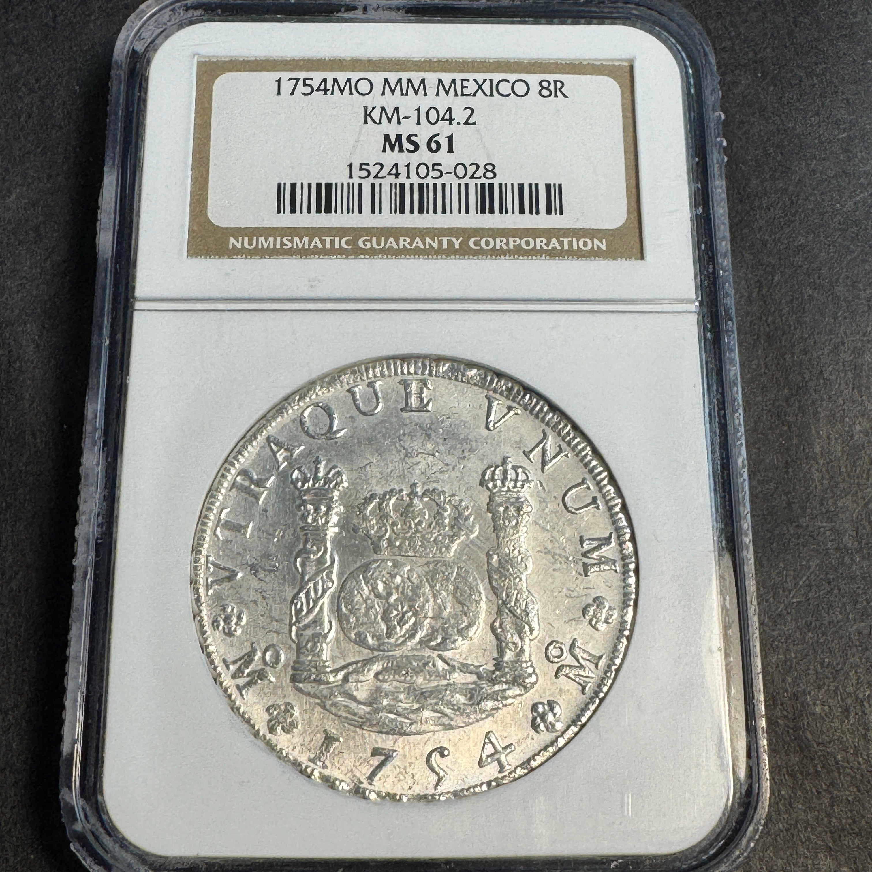 1754 Mo-MM Mexico 8 Reales, Spanish Empire Ferd VI, Pillars type, NGC MS-61