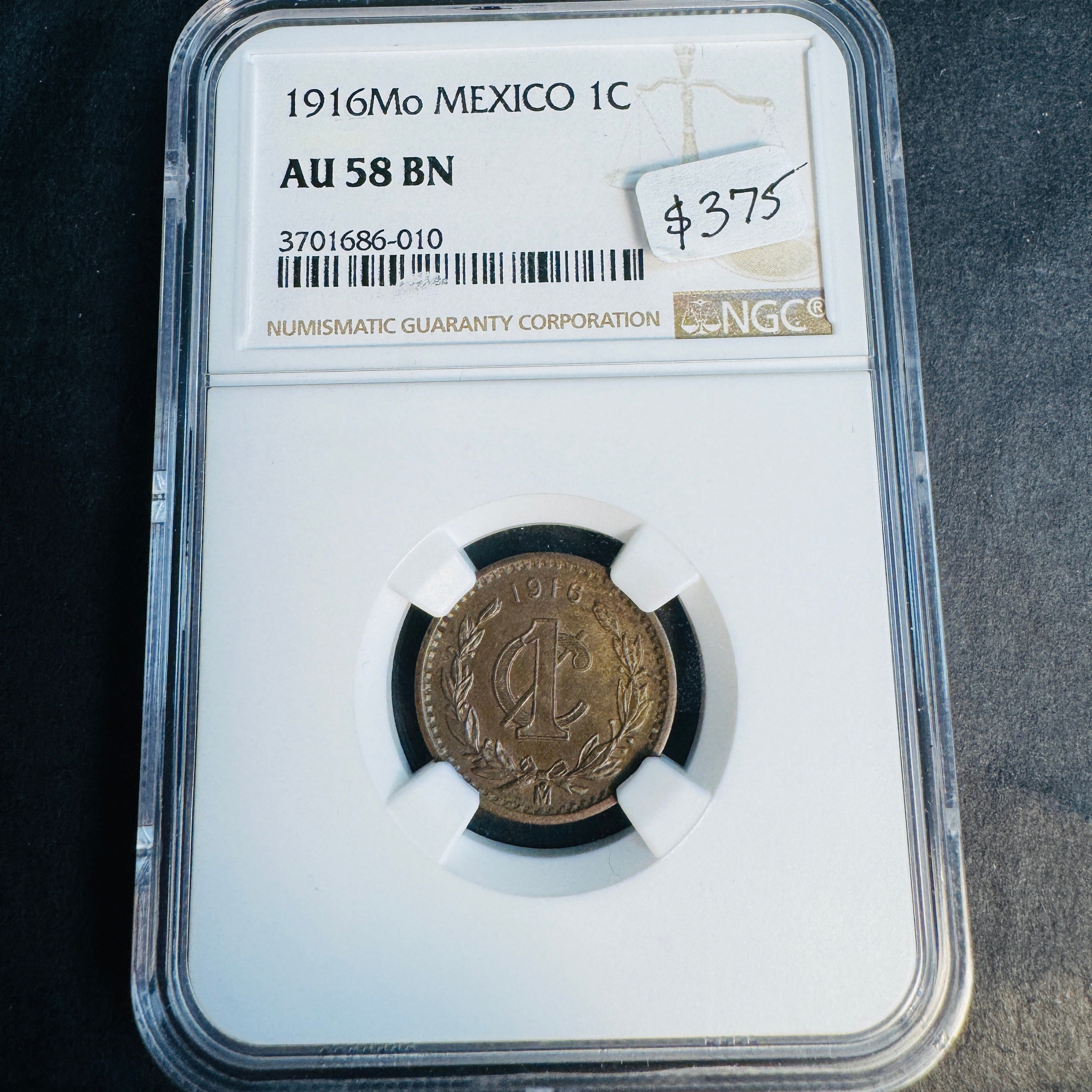 1916 Mo Mexico 1 Centavo, Key Date, NGC AU-58 BN 🇲🇽 – Harry's