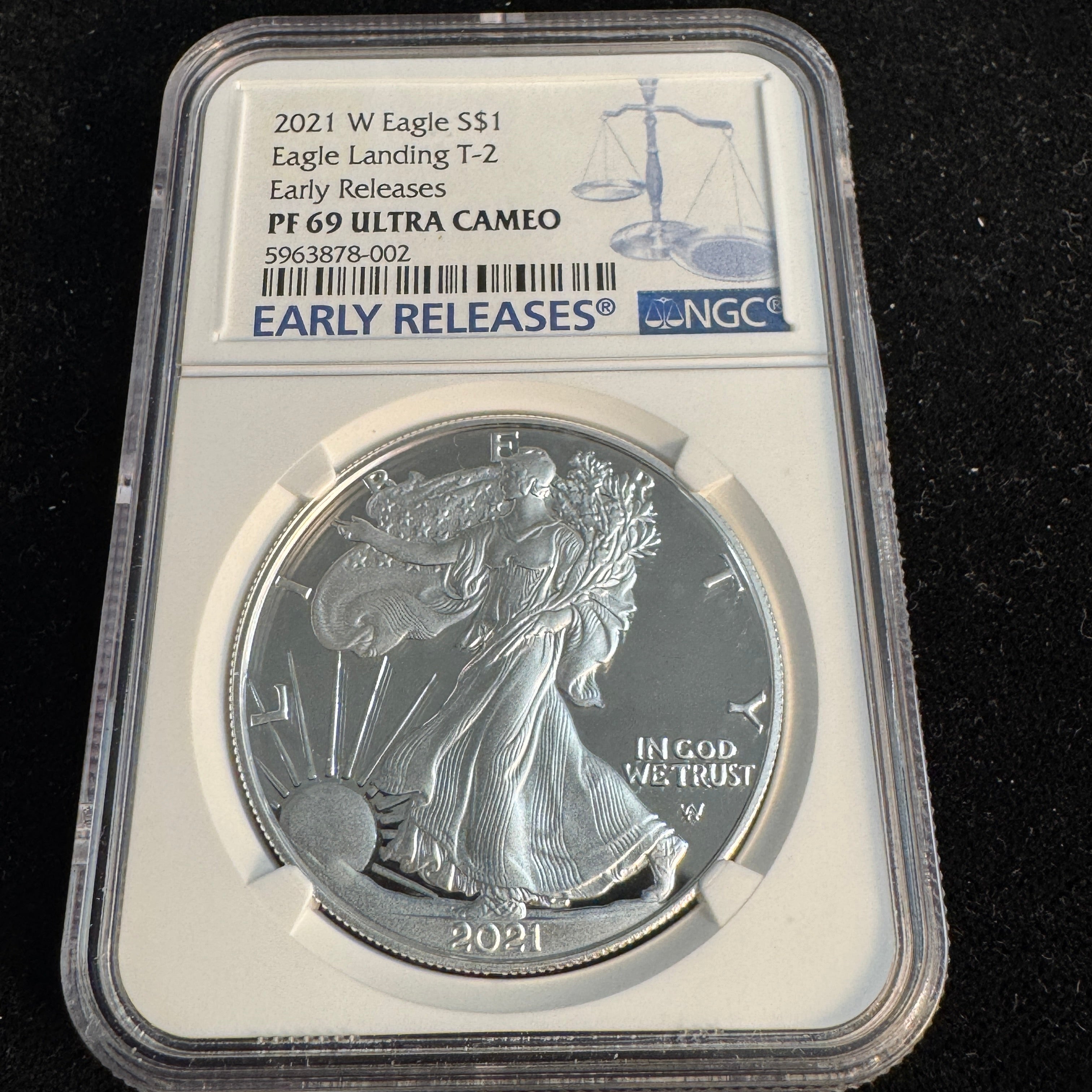 2021-W Proof Silver Eagle, Early Releases NGC PF-69 Ultra Cameo, Type 2
