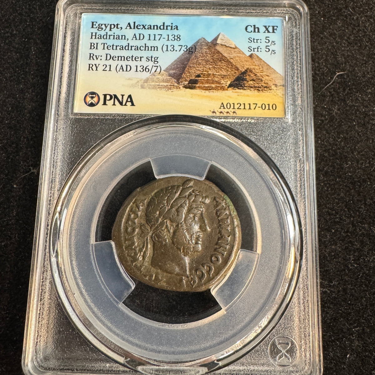 Hadrian (117-138 AD) Roman Egypt BI Tetradrachm, Alexandria RY 21 (136/7 AD) RV: Demeter - PNA Choice XF