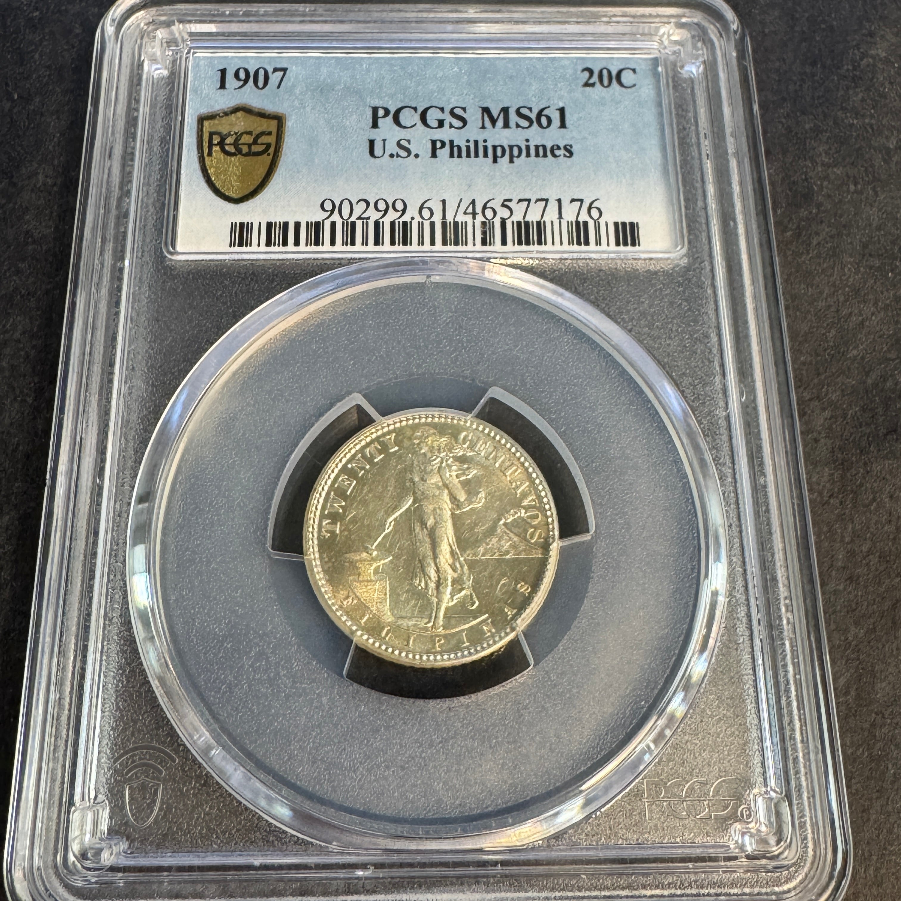 1907-S US Philippines 20 Centavos, PCGS MS-61