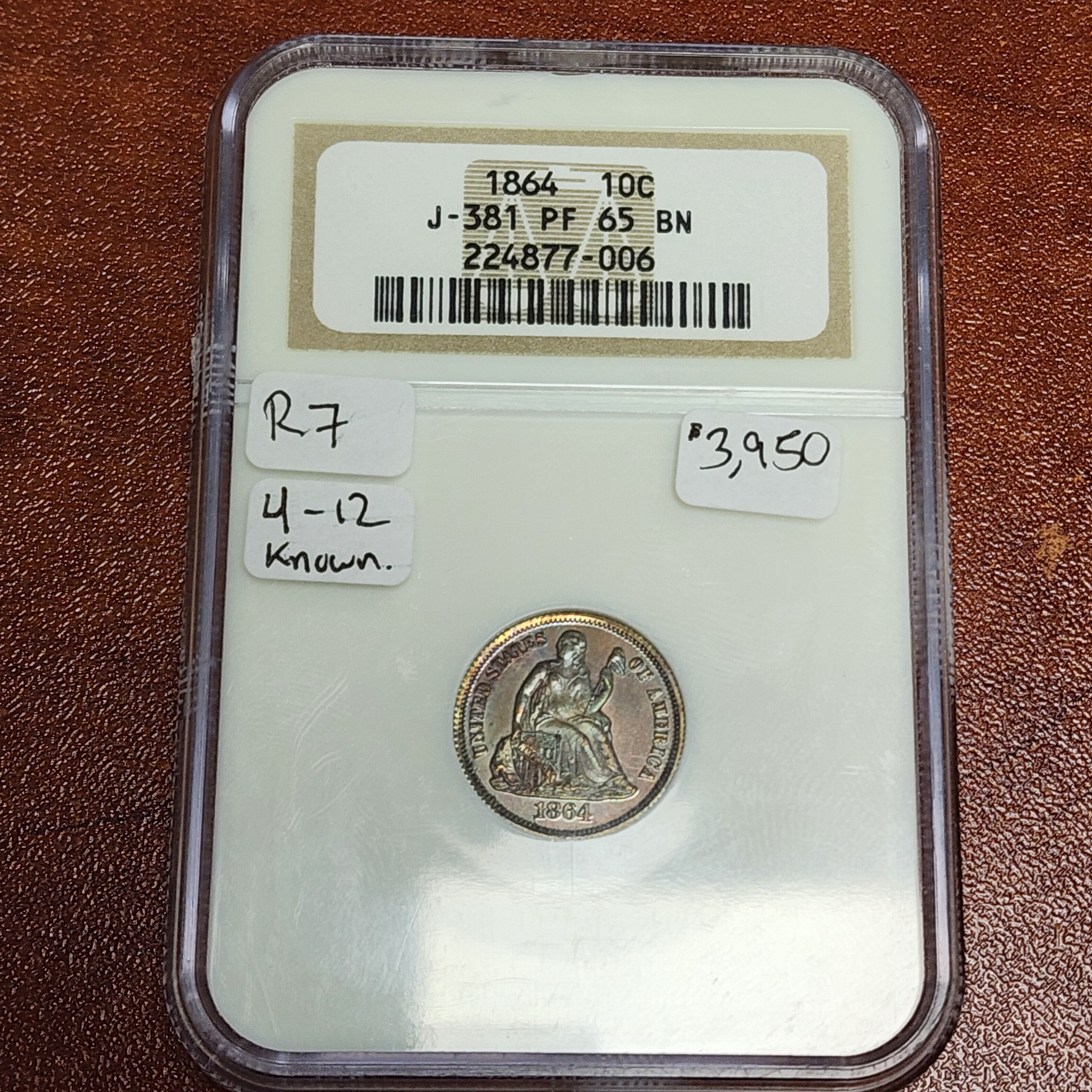 1864 10C J-381 PF65BN NGC Copper