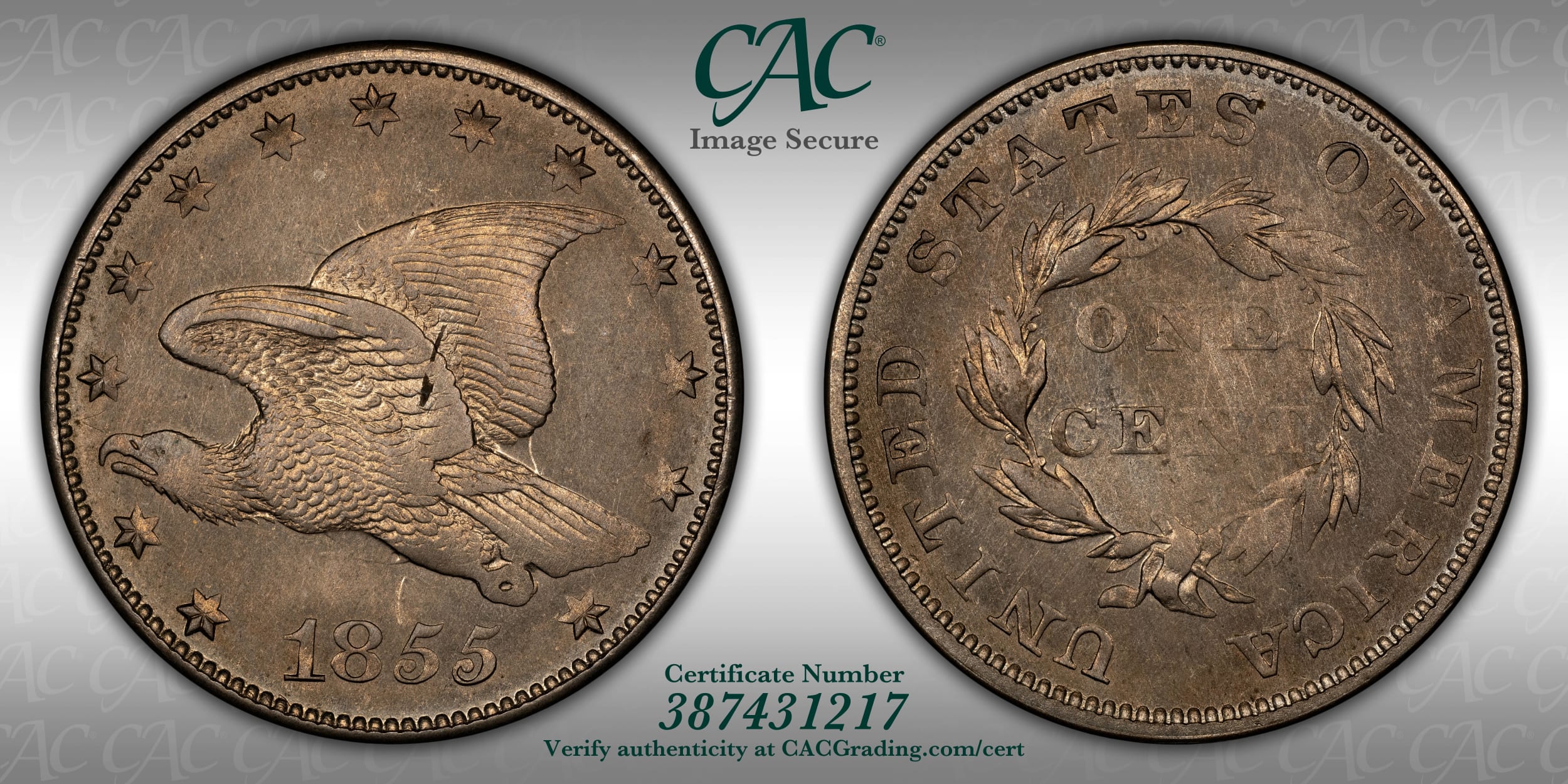 1855 1C J-171a PR62 CAC Pattern CACG 1 of 7 Known