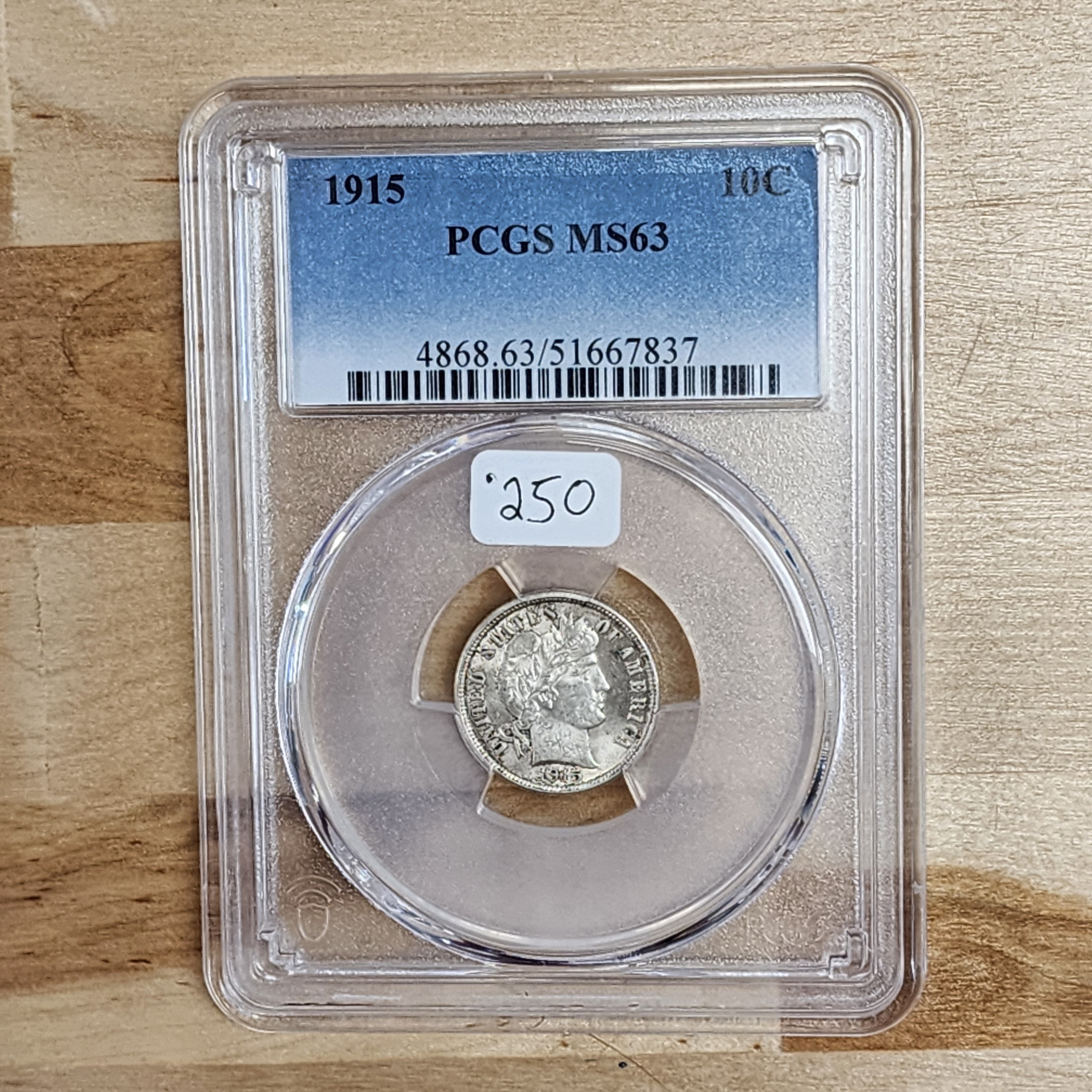 1915 Barber Dime US 10c, PCGS MS-63