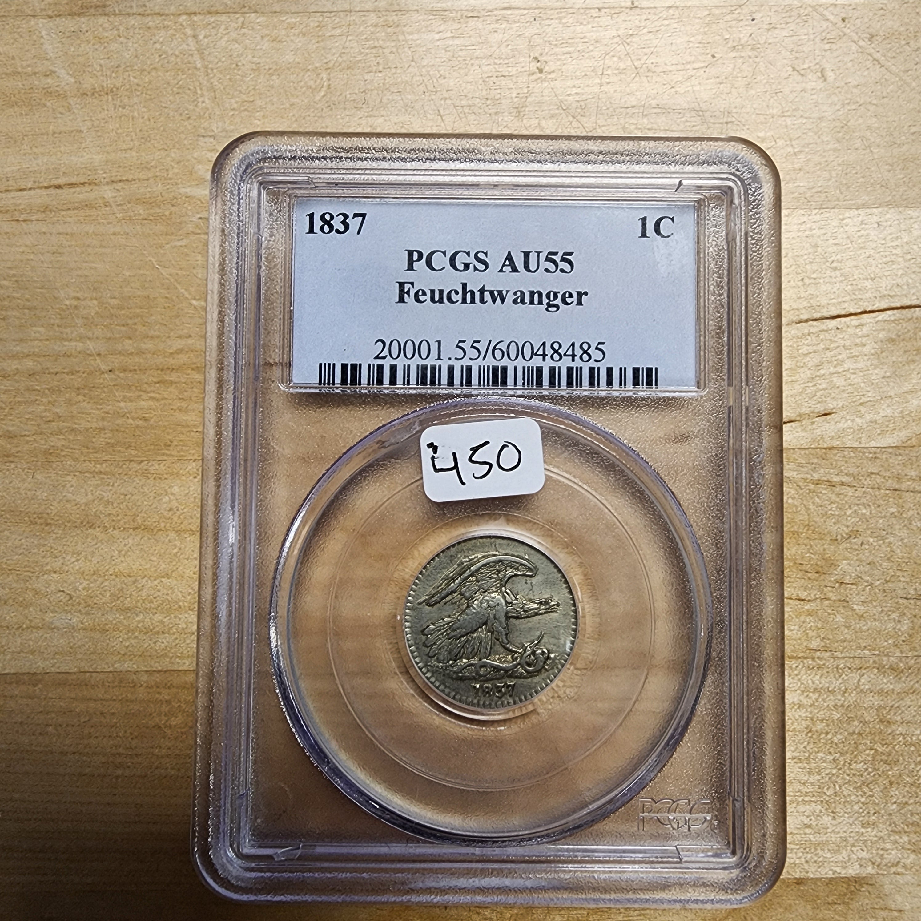 1837 Feuchtwanger Cent AU55 PCGS