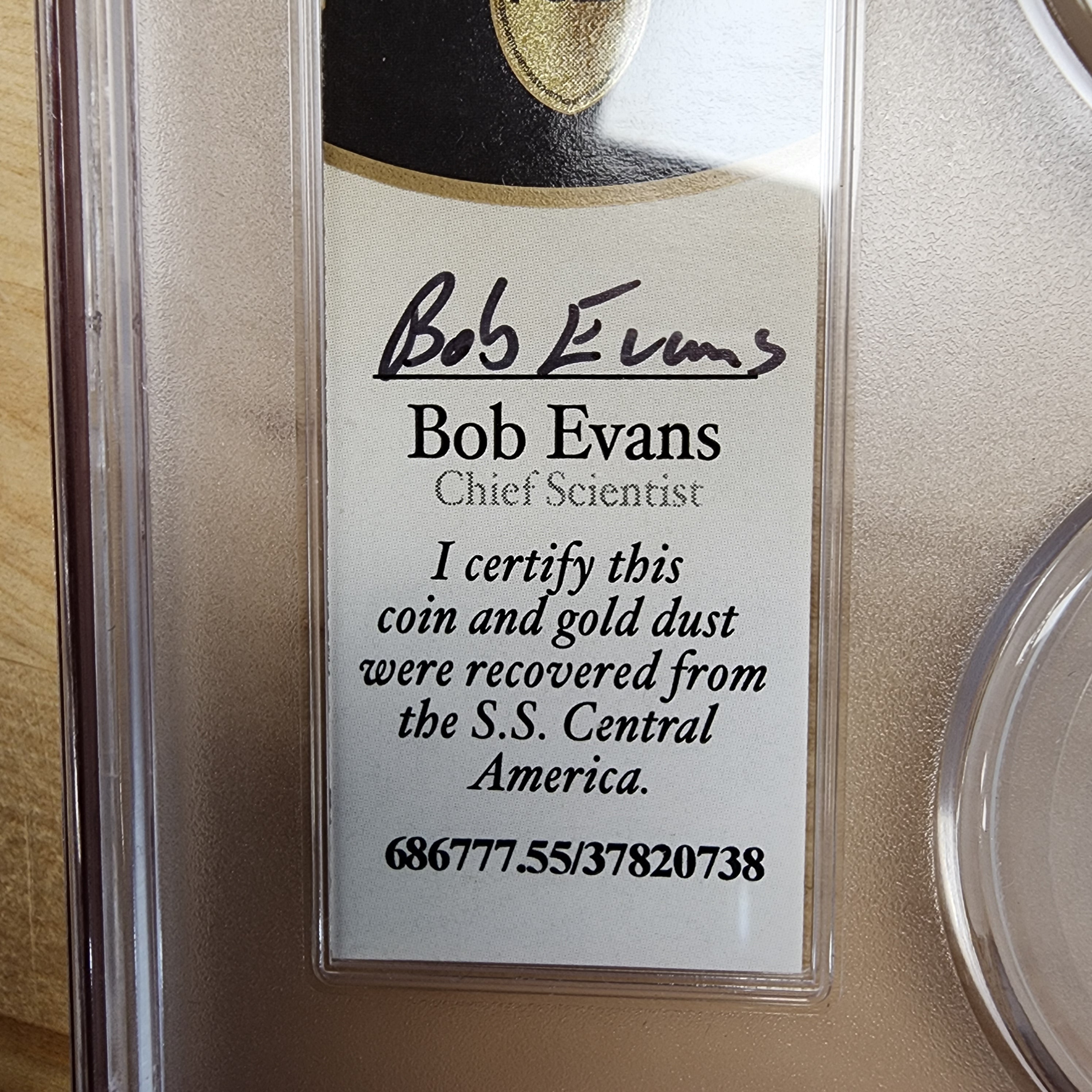 SS Central America “Ship of Gold” Shipwreck 1854-O Arrows Seated Dime & California Gold Pinch, PCGS AU55 & Bob Evans Sig