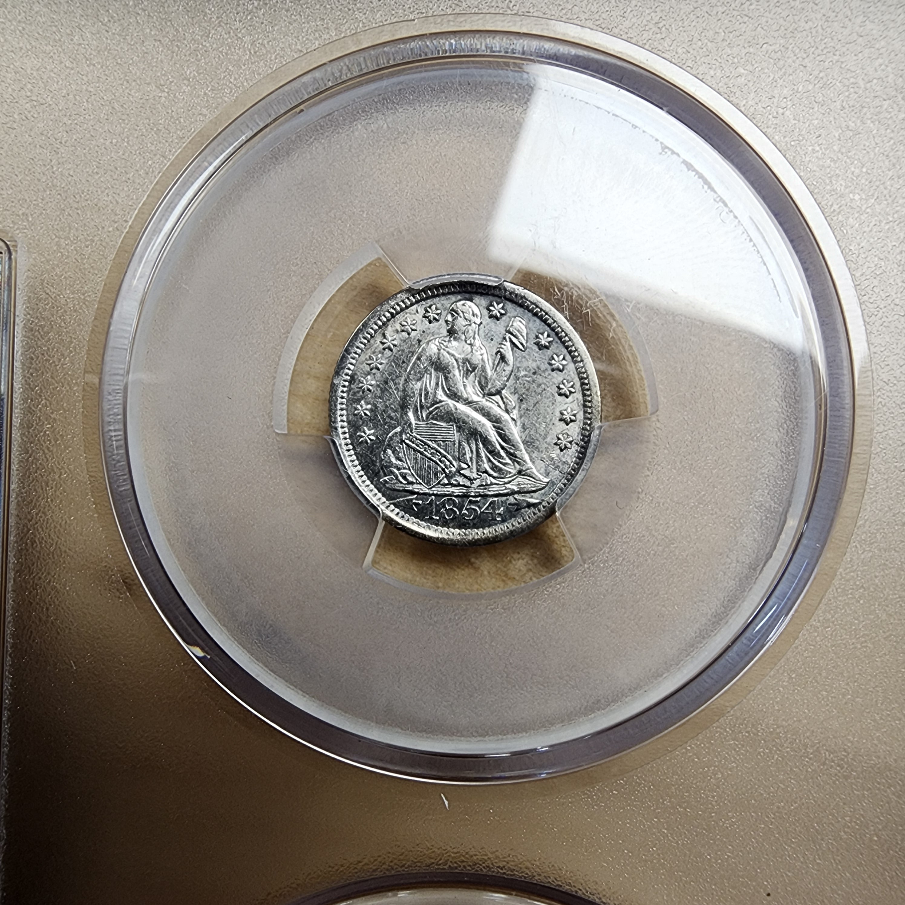 SS Central America “Ship of Gold” Shipwreck 1854-O Arrows Seated Dime & California Gold Pinch, PCGS AU55 & Bob Evans Sig