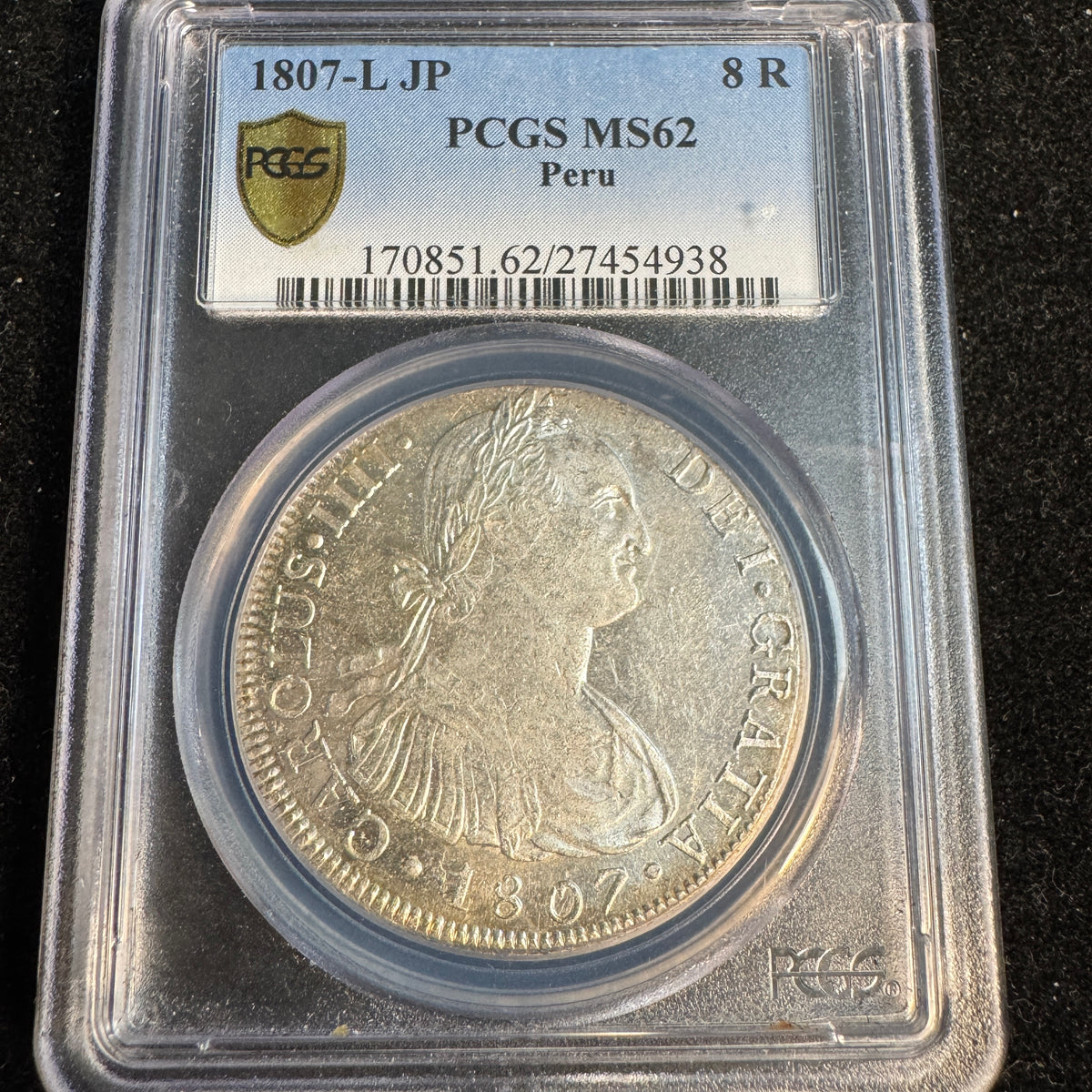 1807 Lima-JP Spanish Empire Peru 8 Reales, Charles IV, PCGS MS-62