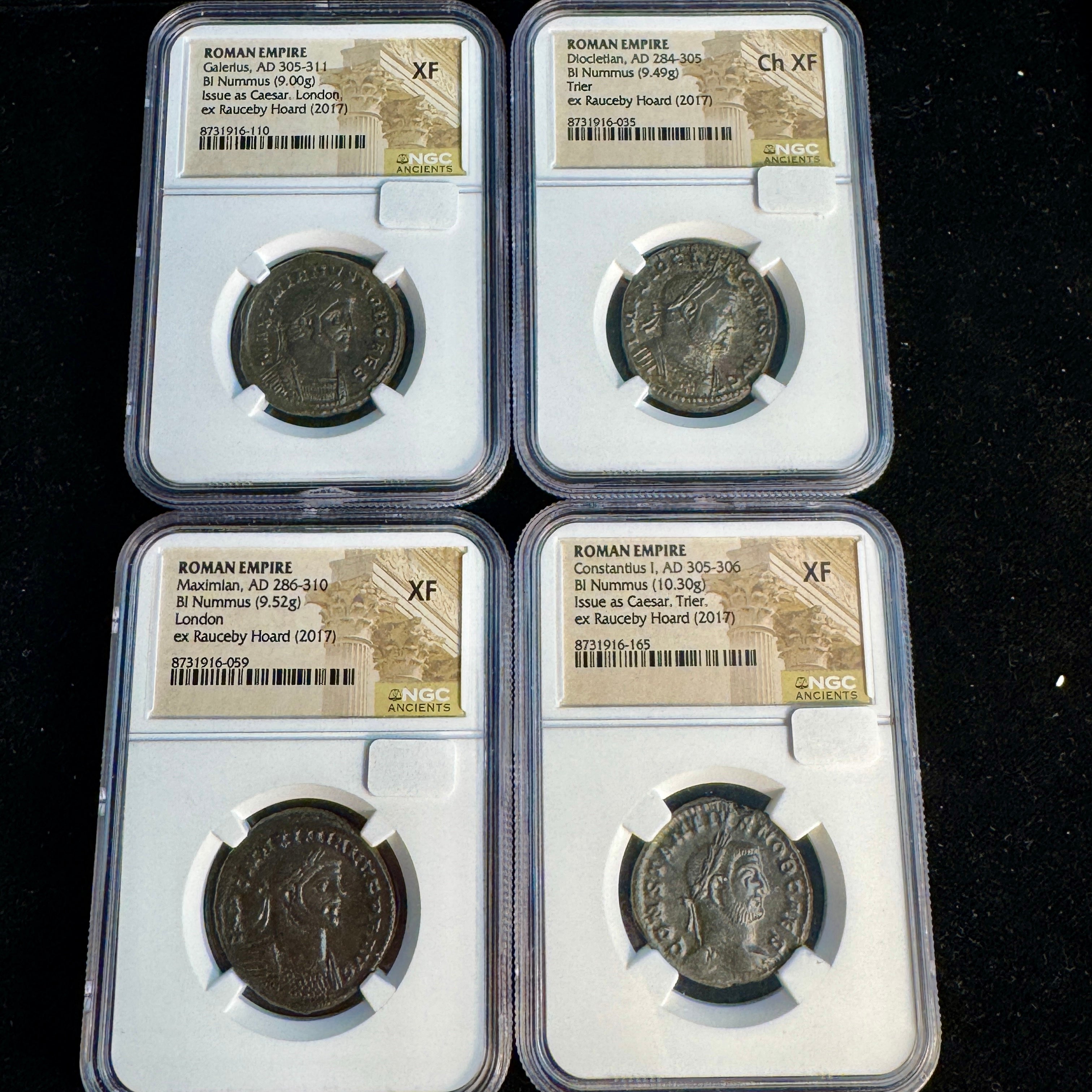 Four Emperors Set of Rauceby Hoard London & Trier Imperial Folles, NGC Ancients