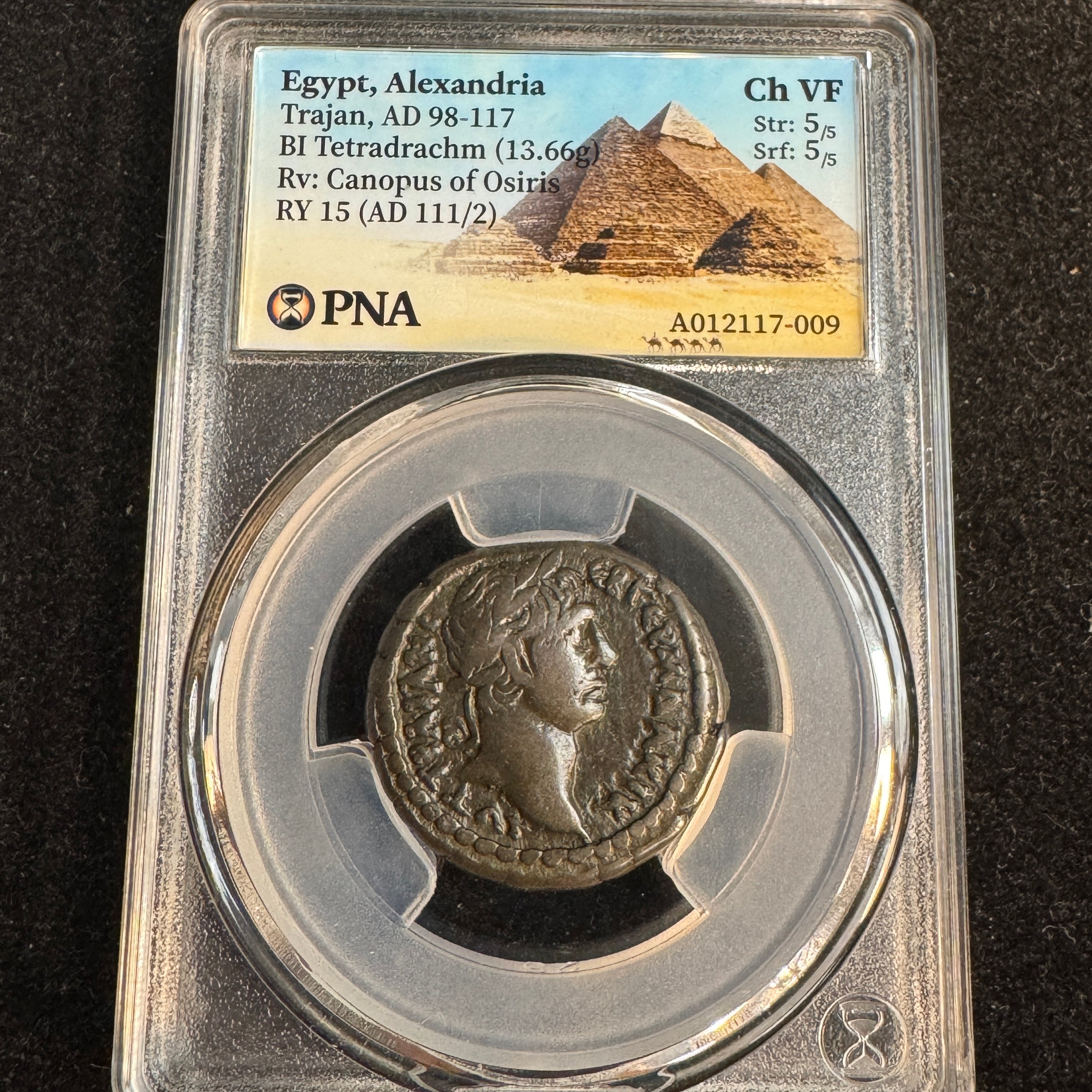 Trajan (98-117 AD) Roman Egypt BI Tetradrachm, Alexandria RY 15 (111-12 AD) Rv: Canopus of Osiris - PNA Choice VF