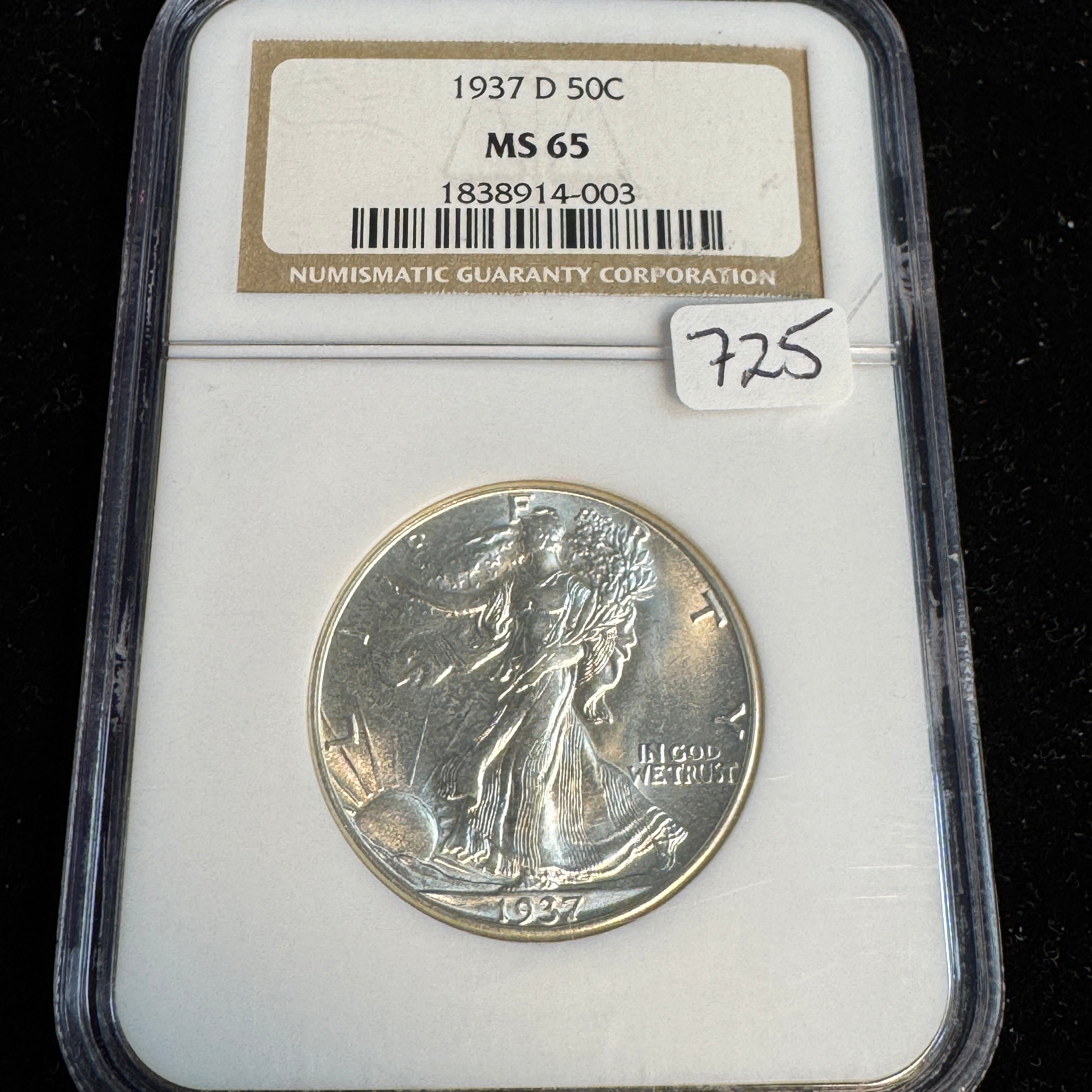 1937-D Walking Liberty Half Dollar, NGC MS-65