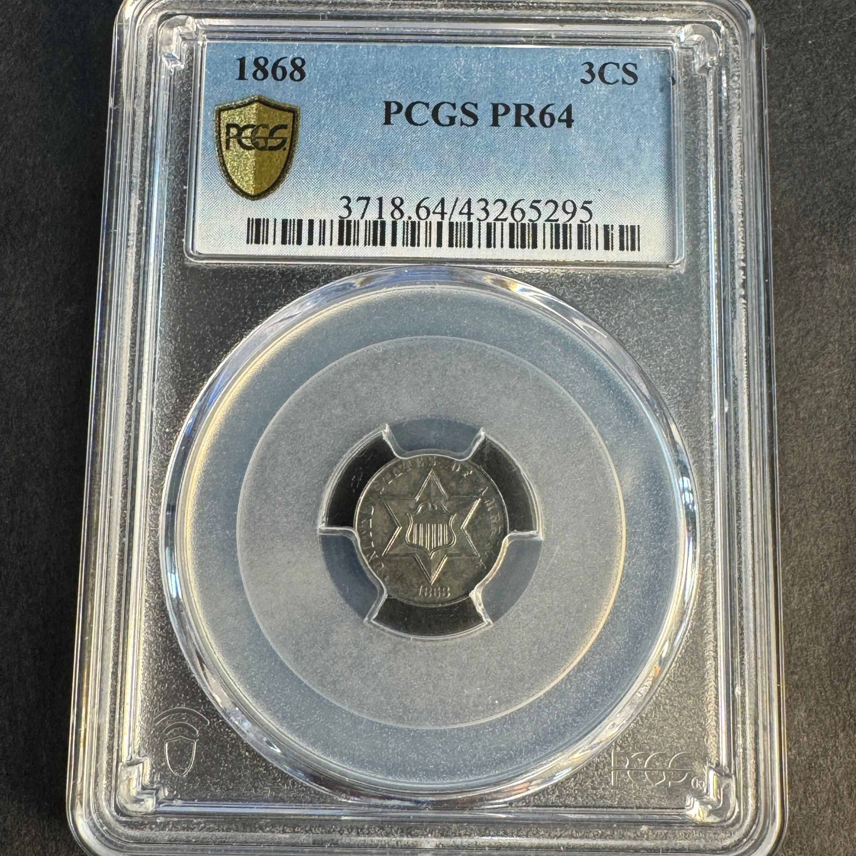 1868 US 3-Cent Silver Proof (600 mtg!), PCGS PR-64