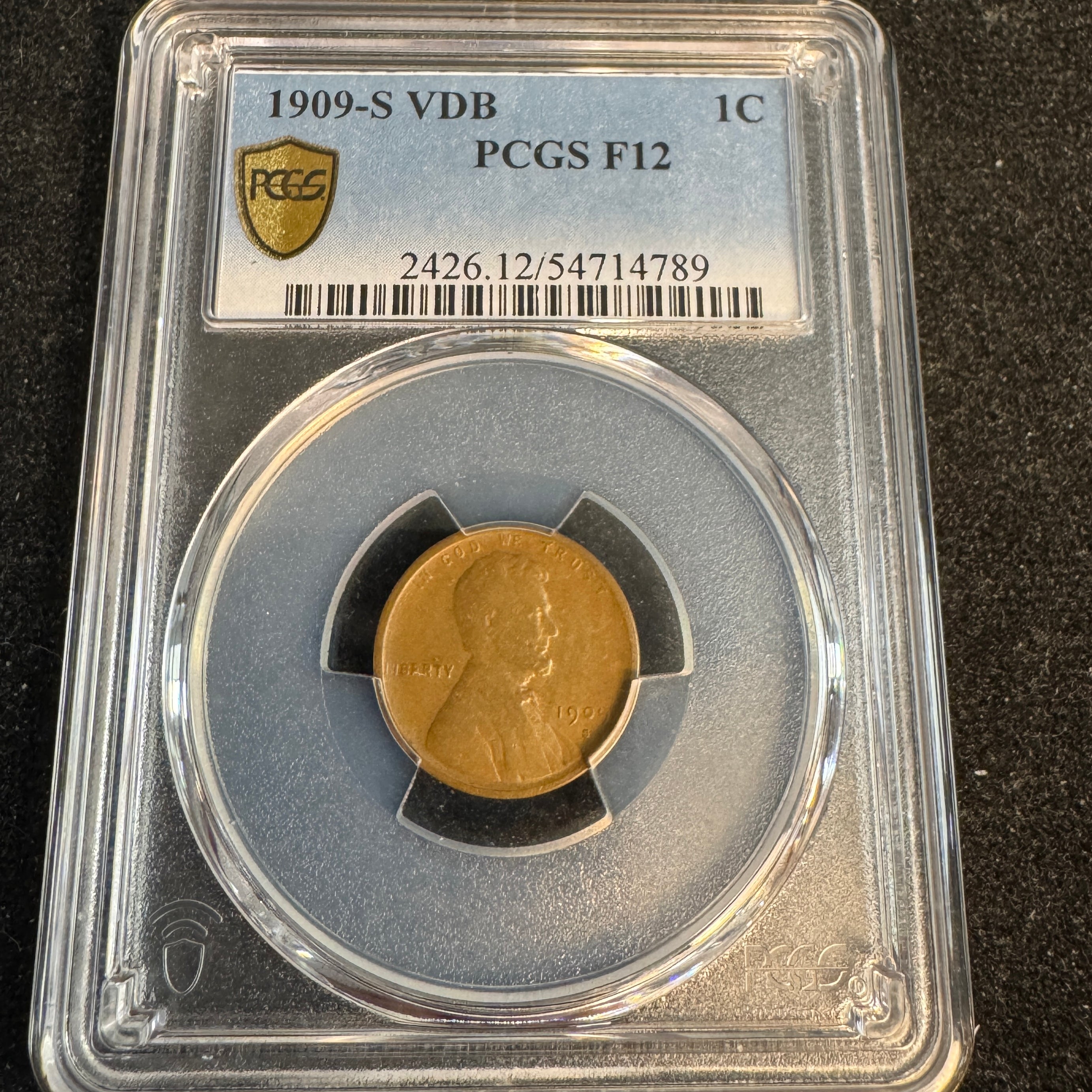 1909-S VDB Lincoln Wheat Cent, Key Date, PCGS F-12