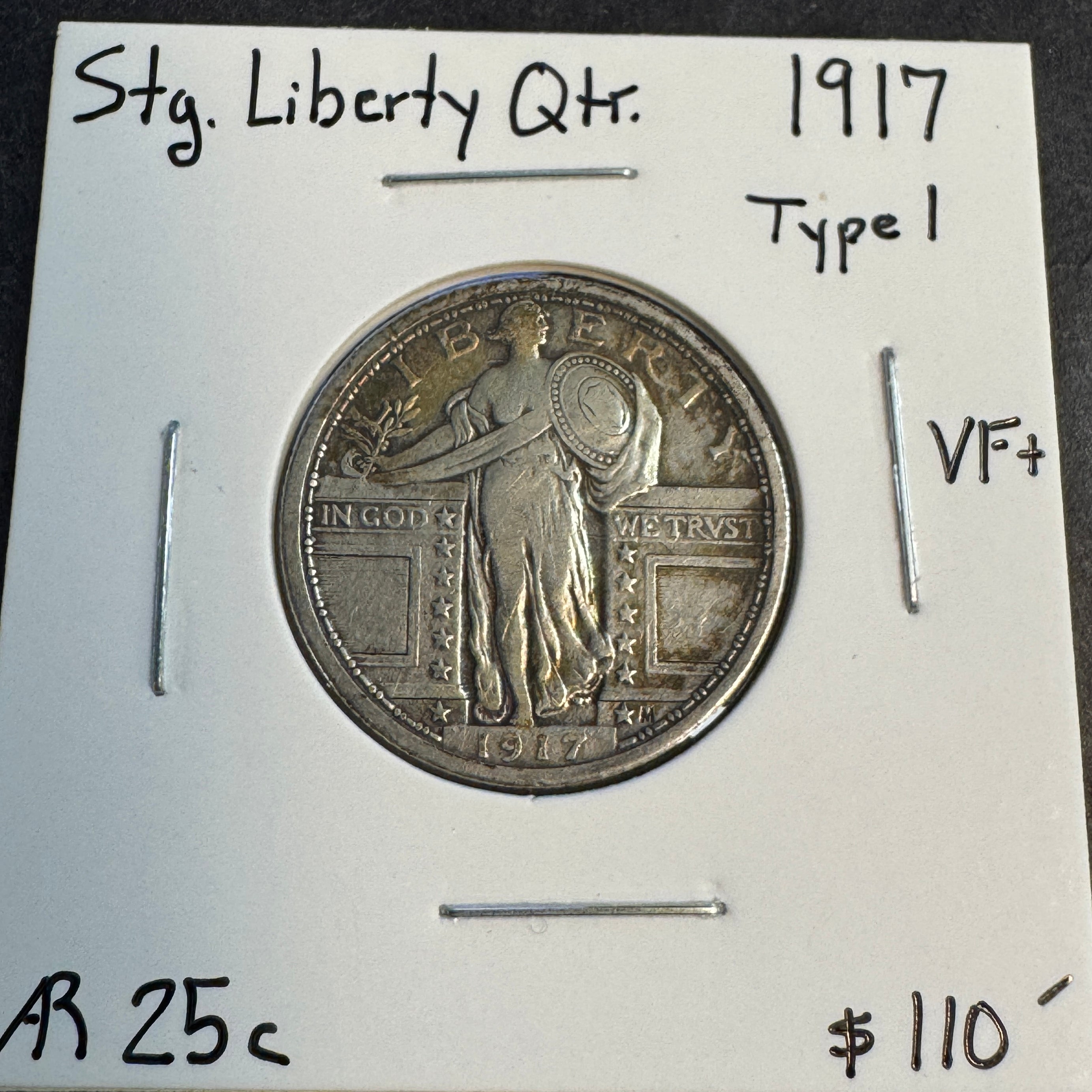 1917 Type 1 Standing Liberty Quarter AR 25c, VF+