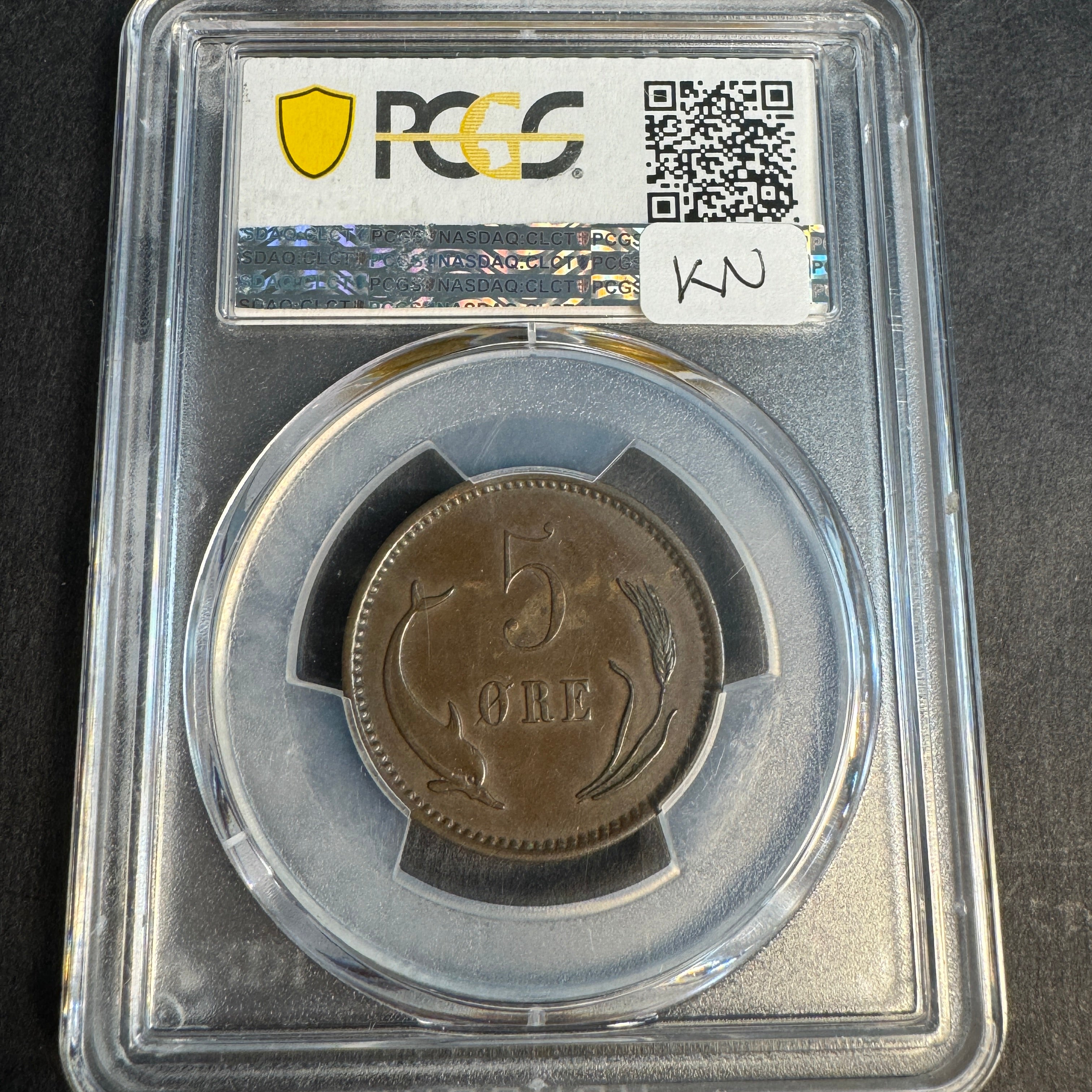 1906 VDP Denmark 5 Ore, Christian IX, PCGS AU-58 🇩🇰