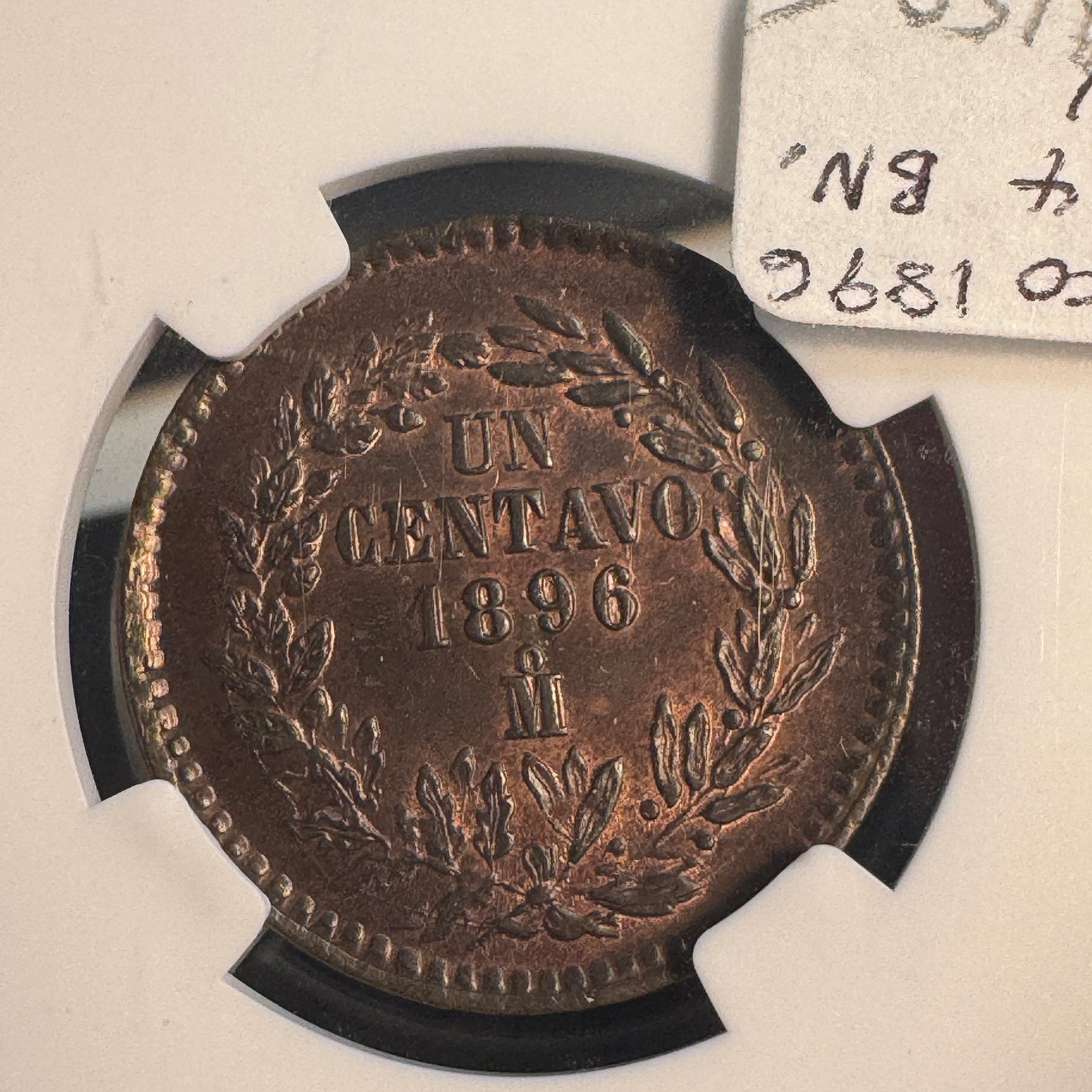 1896-Mo Mexico 2nd Rep. 1 Centavo, NGC MS-64 BN 🇲🇽