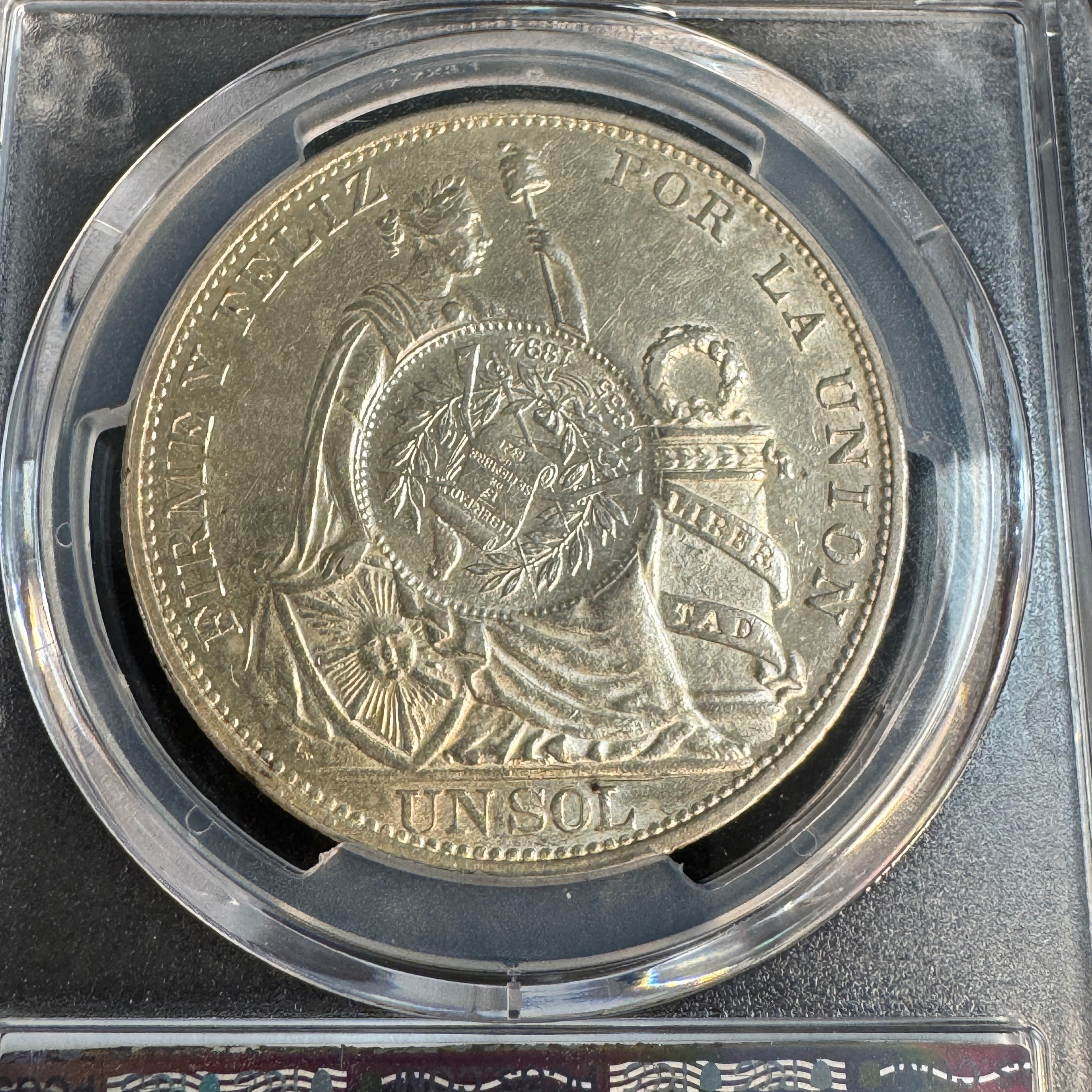 1894 Guatemala Peso KM-224 O/S on 1893-TF Peru Sol, PCGS AU Detail