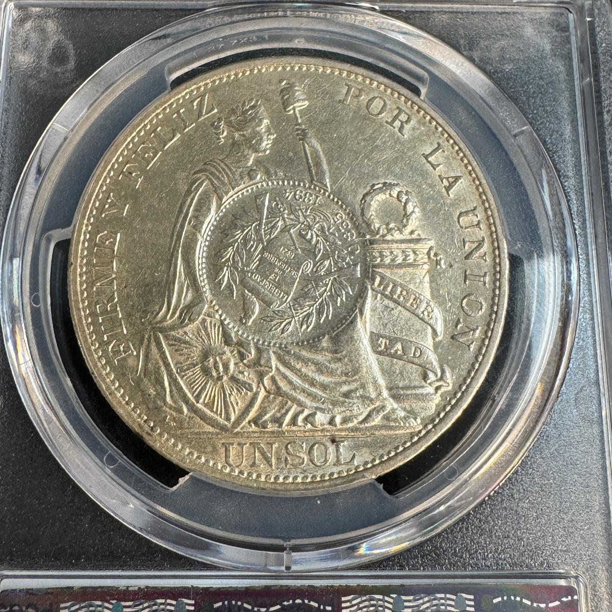 1894 Guatemala Peso KM-224 O/S on 1893-TF Peru Sol, PCGS AU Detail