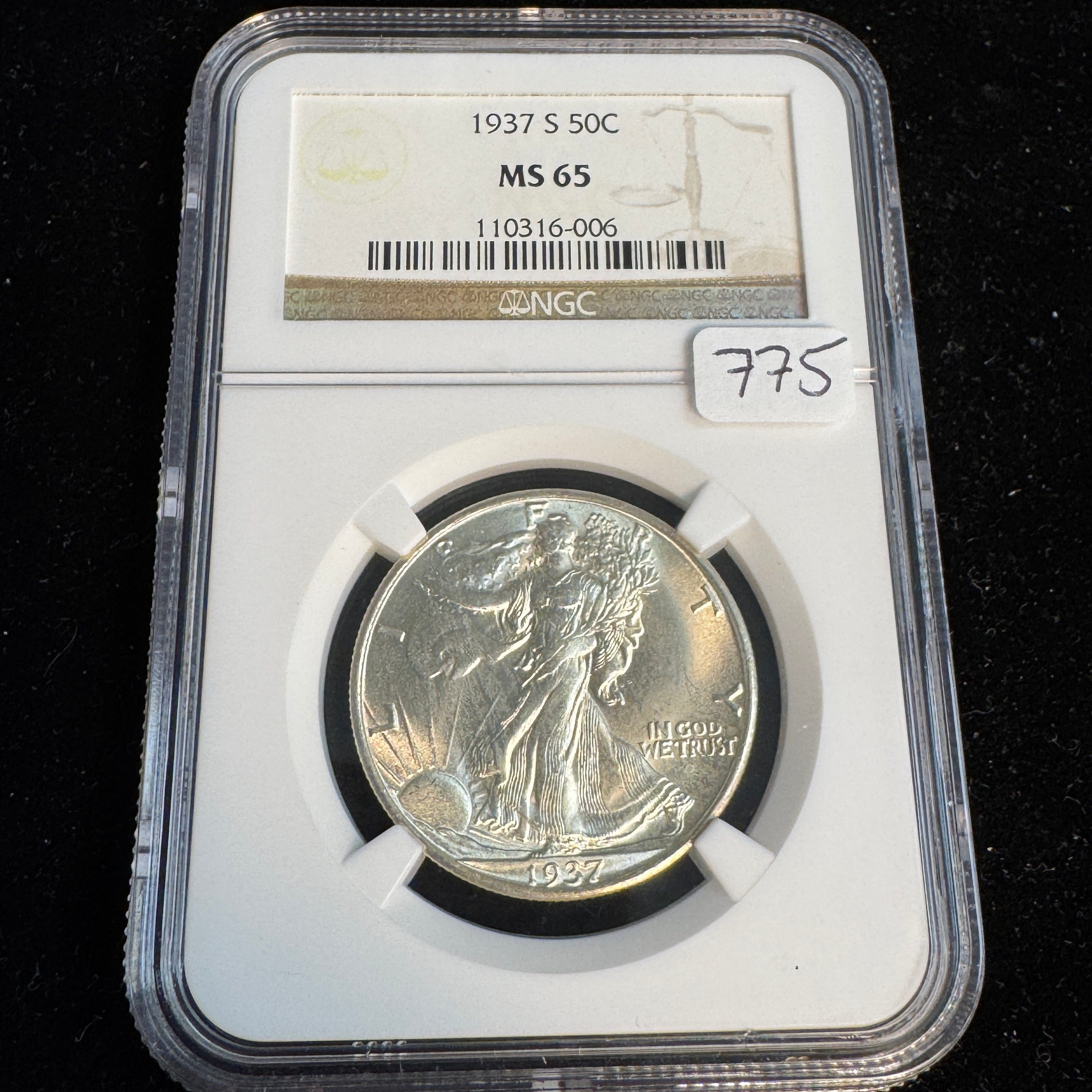 1937-S Walking Liberty Half Dollar, NGC MS-65