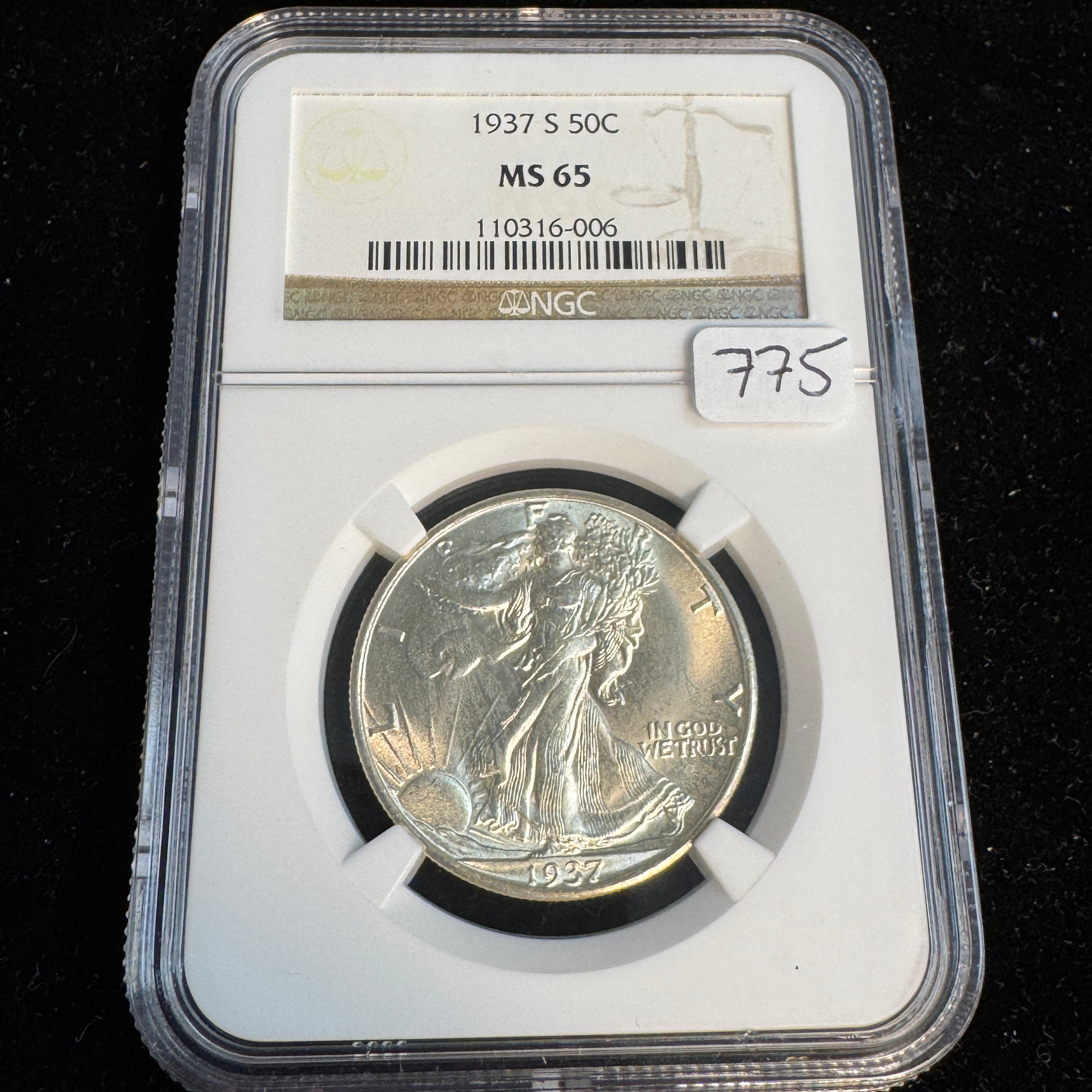 1937-S Walking Liberty Half Dollar, NGC MS-65