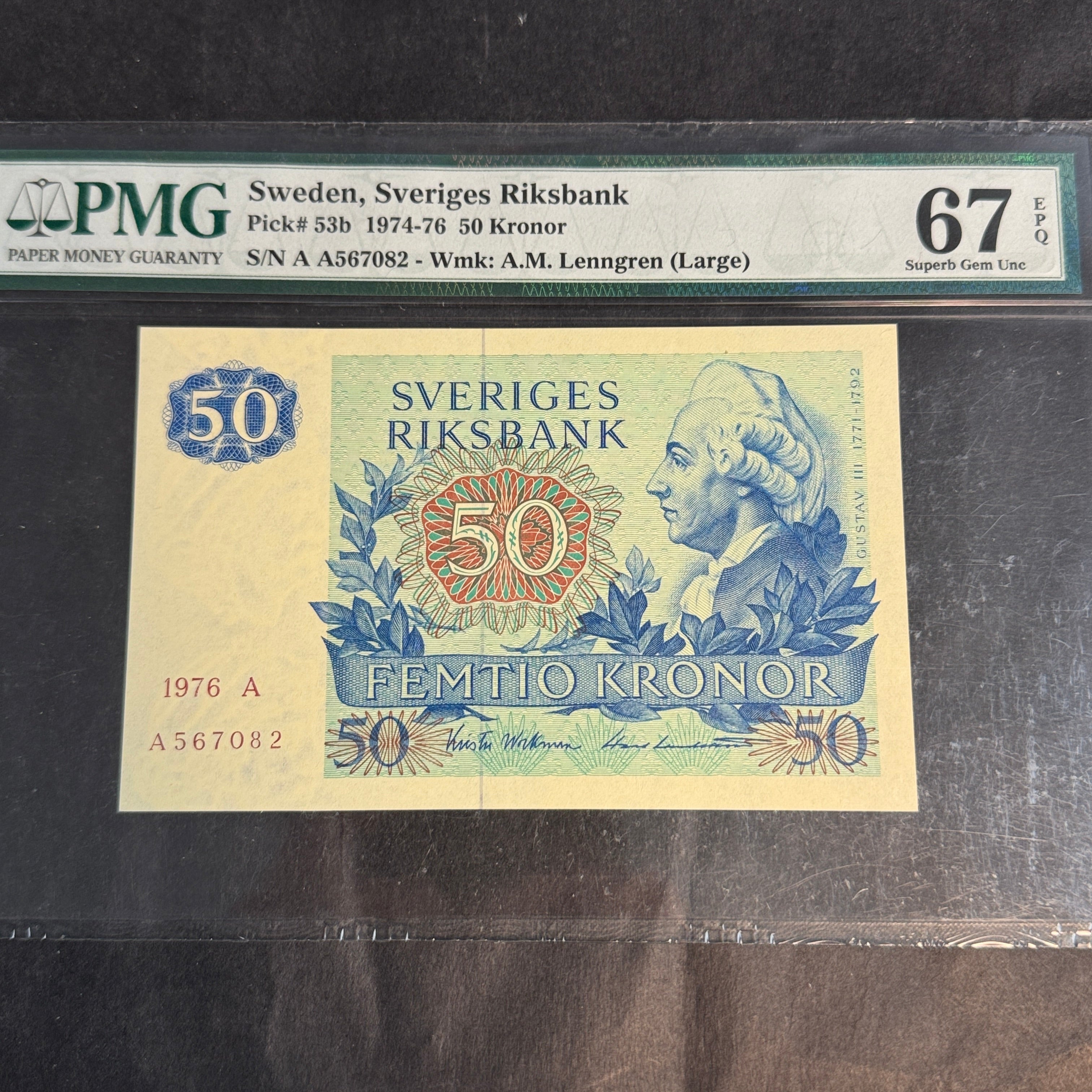 1976 A Sweden 50 Kronor, P#53b, PMG Superb Gem Unc 67