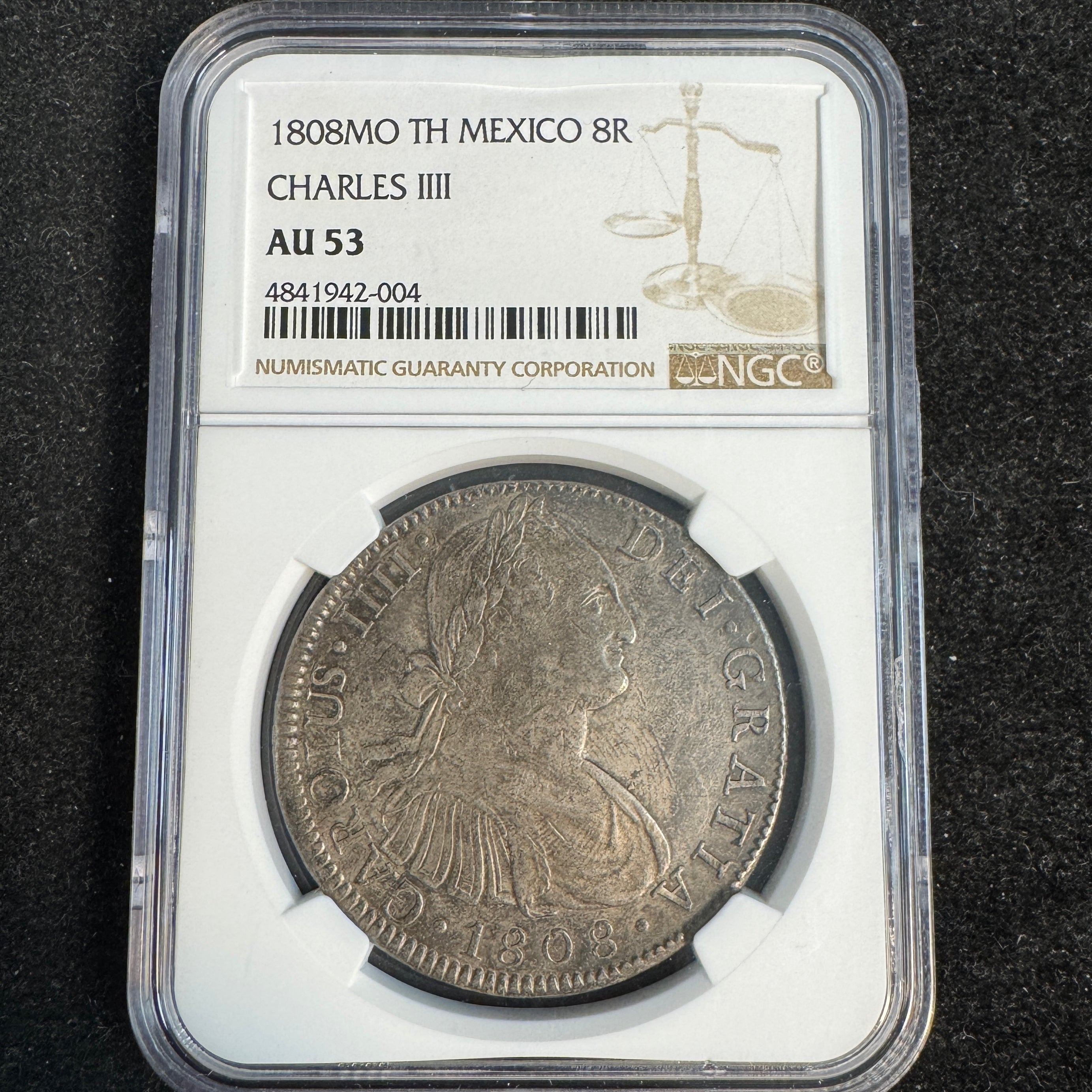1808 Mo-TH Mexico 8 Reales Charles IV, KM-109, NGC AU-53