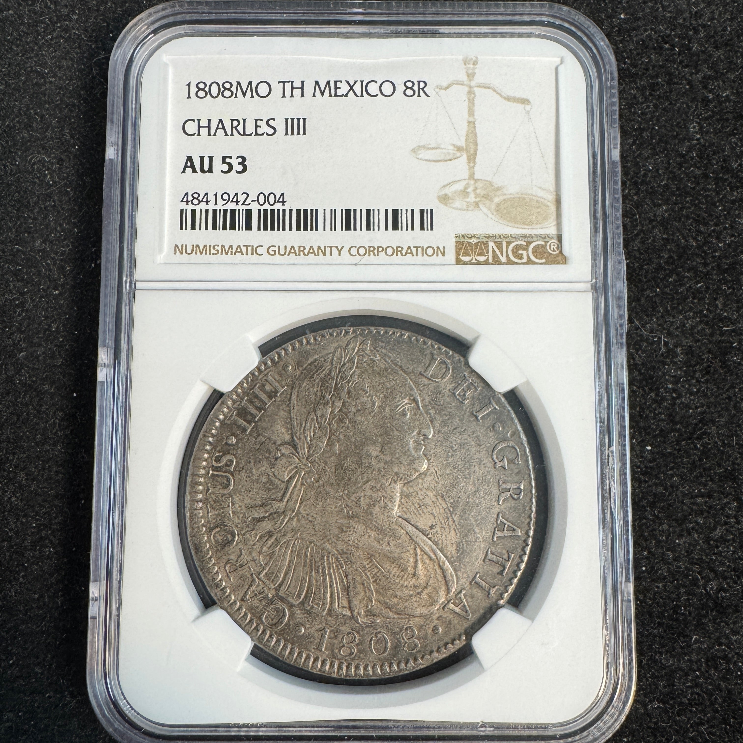 1808 Mo-TH Mexico 8 Reales Charles IV, KM-109, NGC AU-53