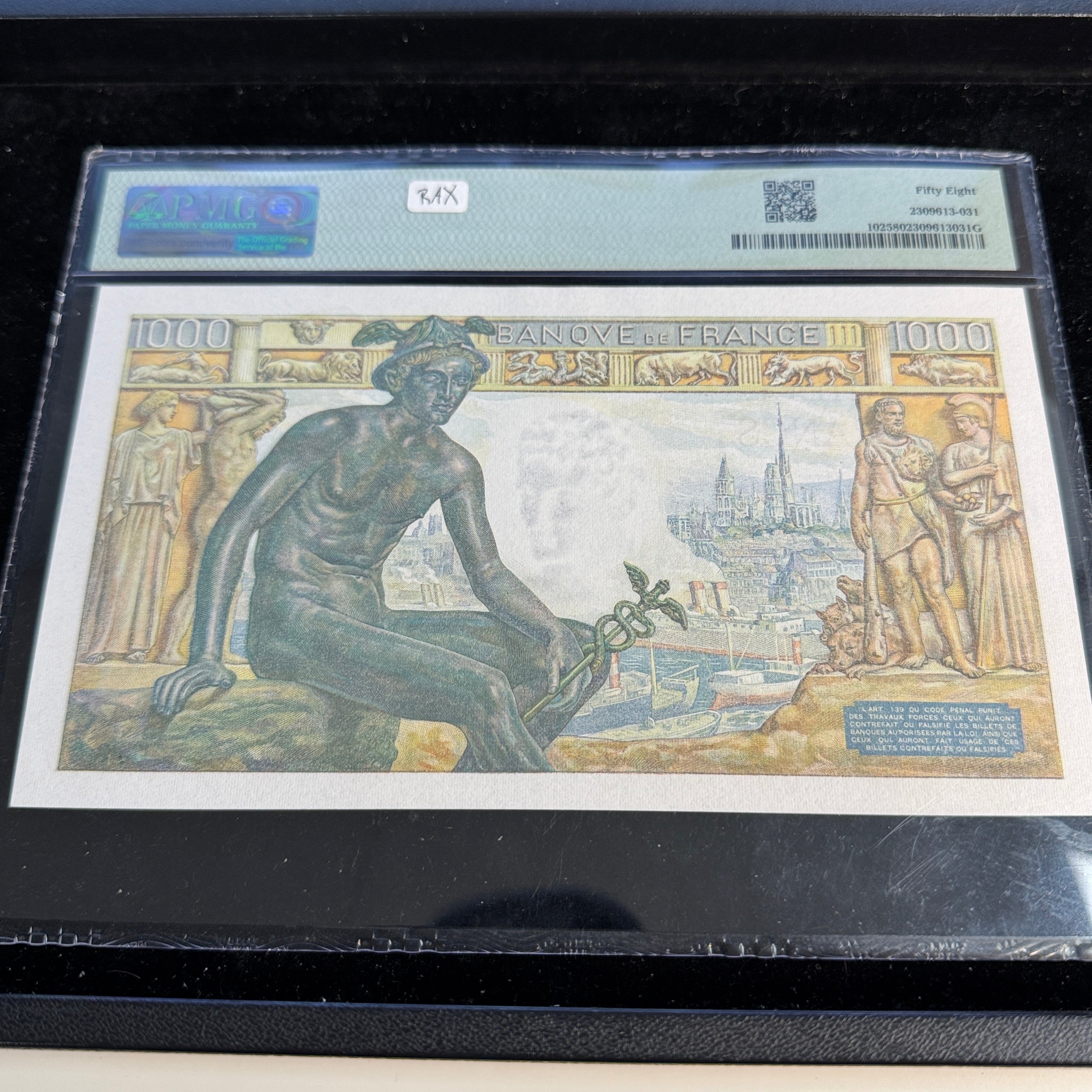 1942 France 1000 Francs, P#102, PCGS Ch AU 58