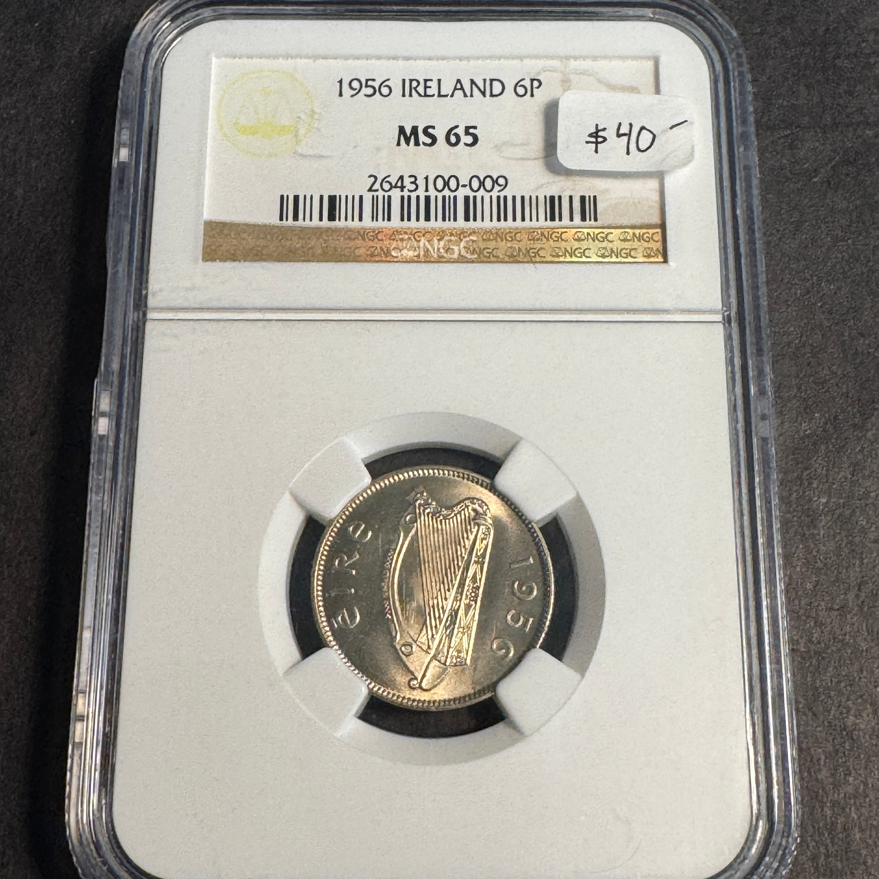 1956 Ireland 6 Pence, Irish Hound Dog, NGC MS-65 🇮🇪