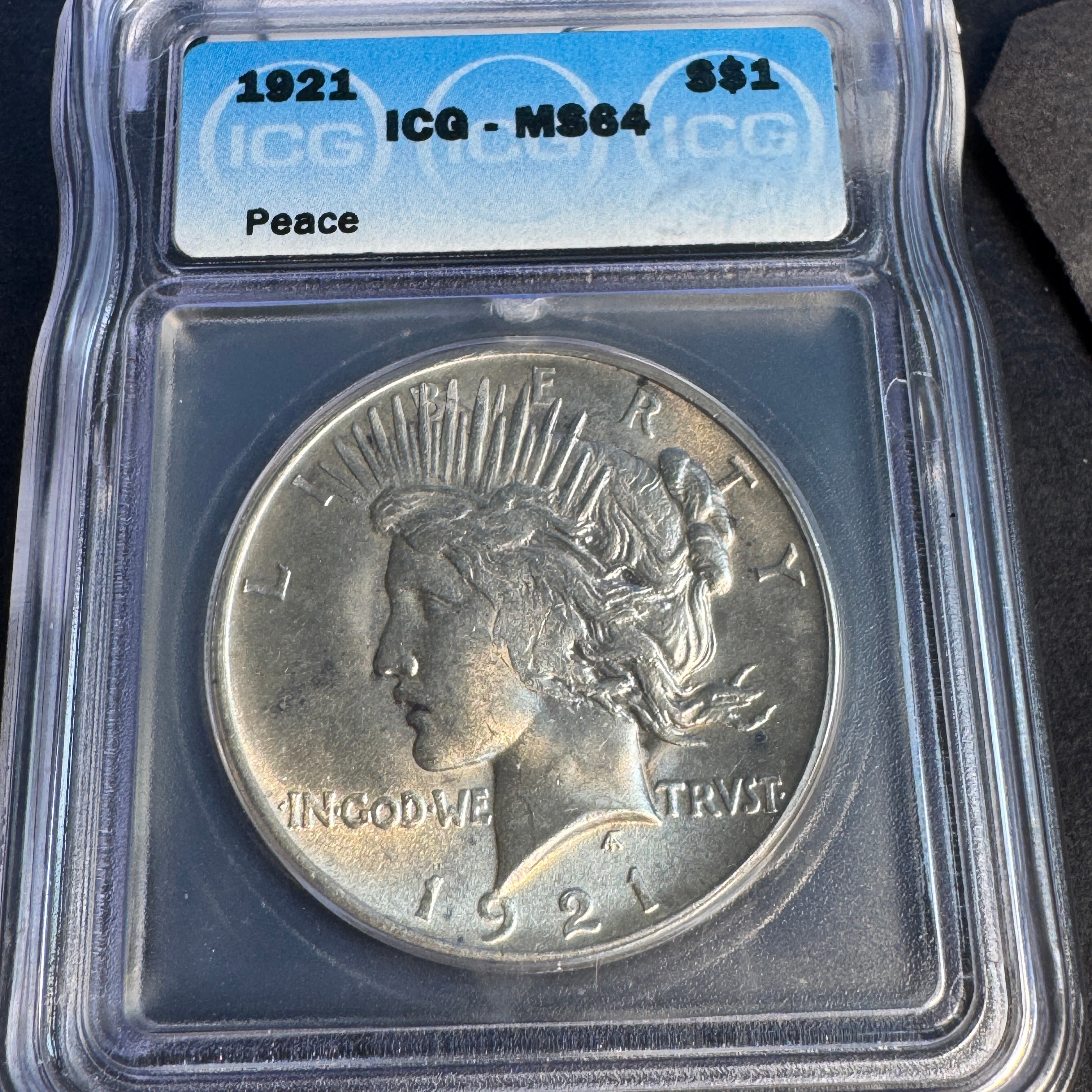 1921 (P) Peace Silver Dollar, High Relief, ICG MS-64