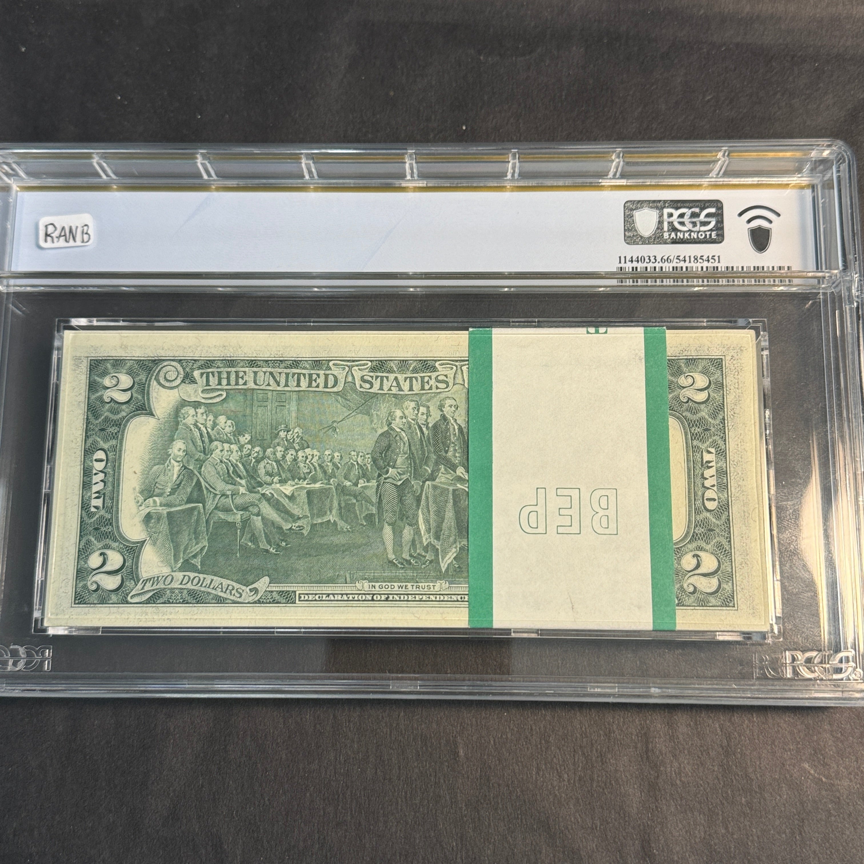 (100) $2 1976 Federal Reserve Notes, San Francisco L-A Block, Original BEP Strap, PCGS Gem UNC 66 PPQ