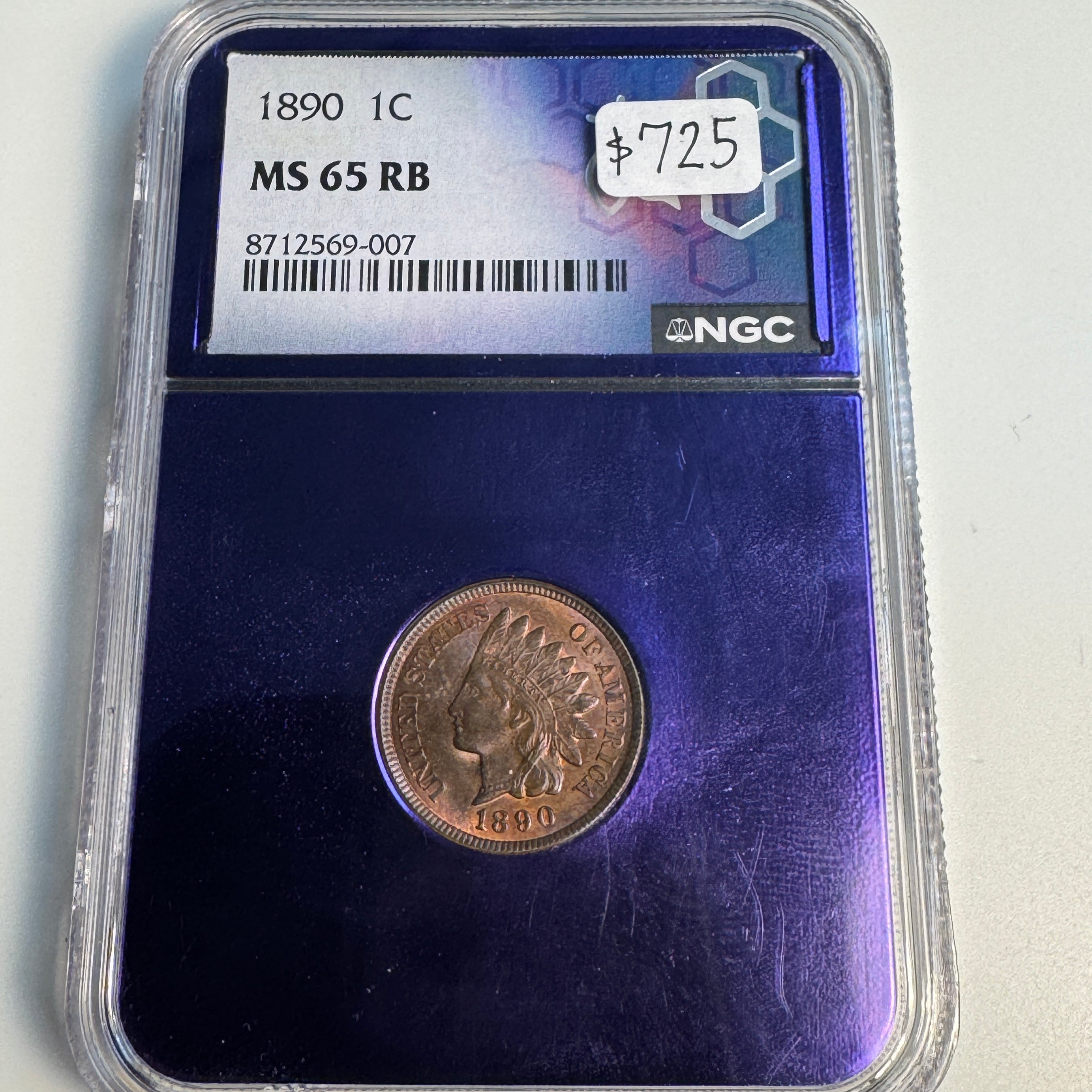 1890 Indian Head Cent 1c, NGC MS-65 RB - Vibrant Colors!