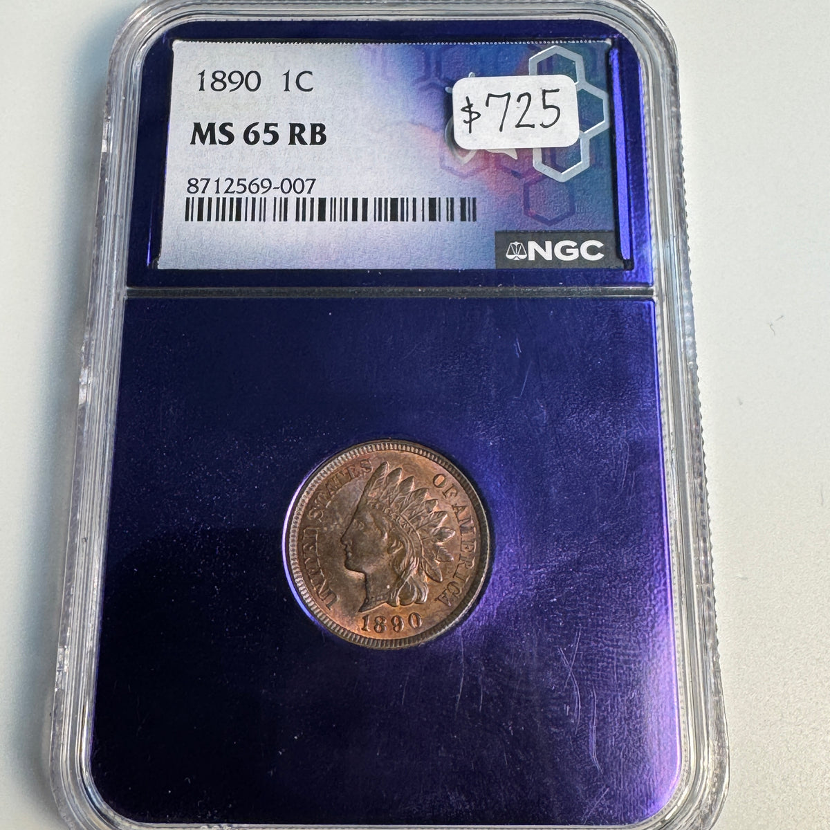 1890 Indian Head Cent 1c, NGC MS-65 RB - Vibrant Colors!