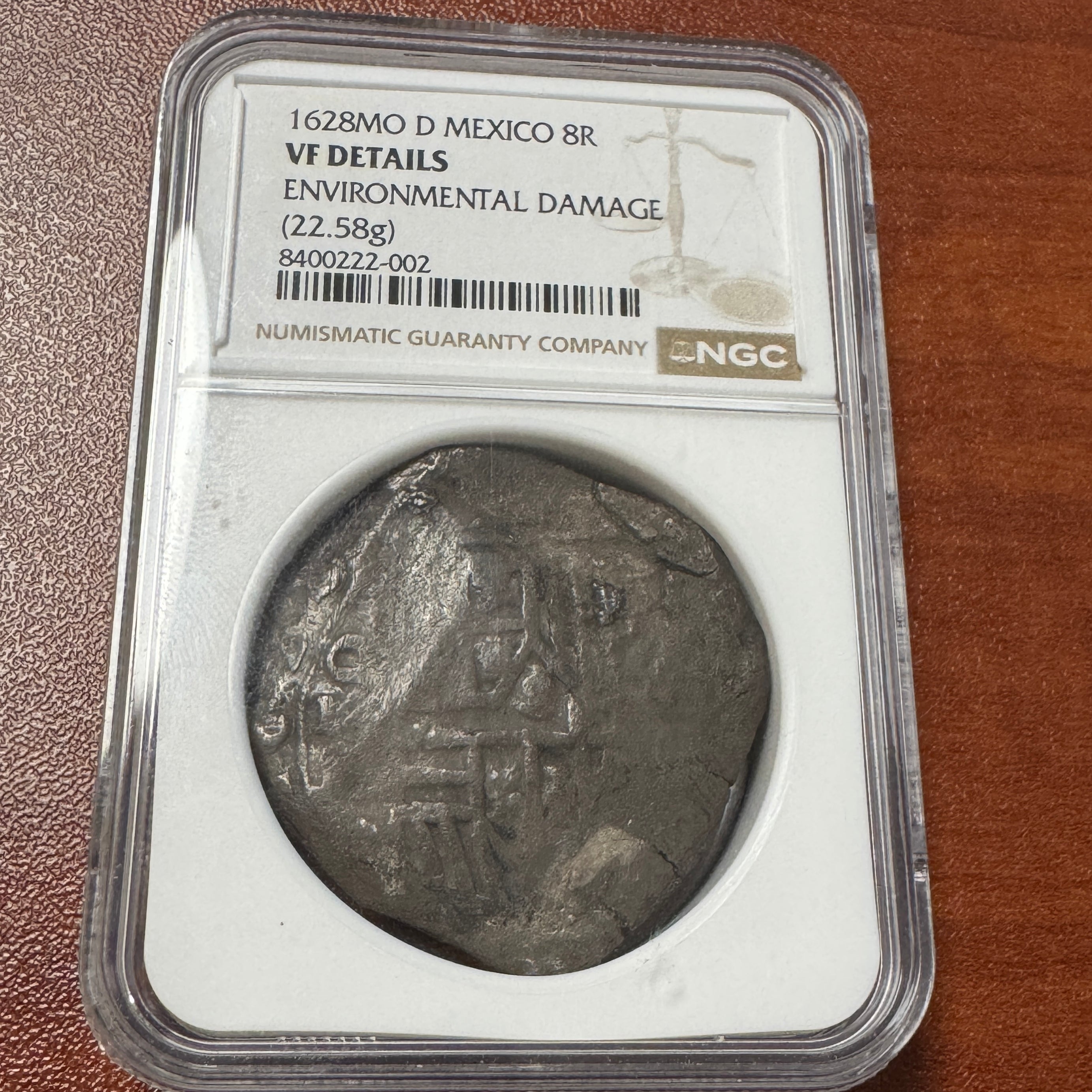 1628 Mo-D Mexico 8 Reales Cob, Philip IV, NGC VF Details (Environmental)