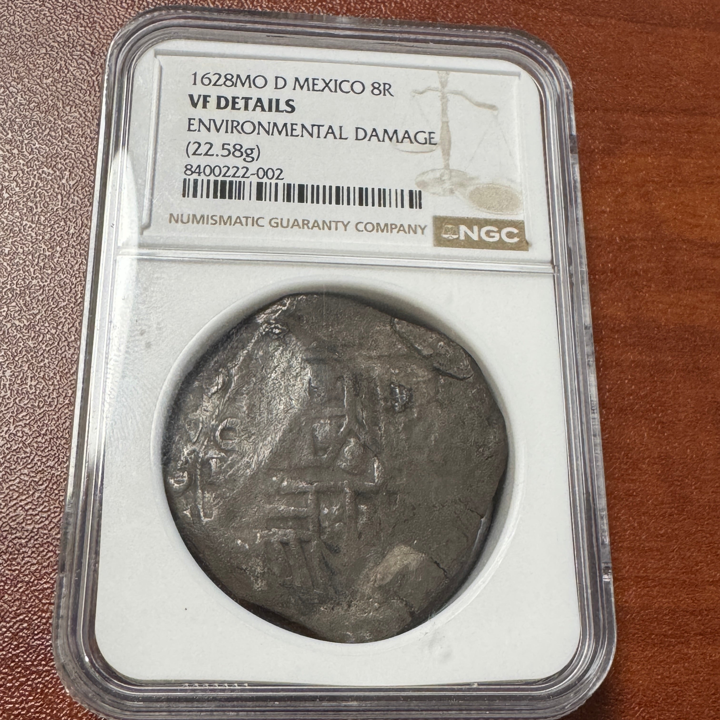 1628 Mo-D Mexico 8 Reales Cob, Philip IV, NGC VF Details (Environmental)