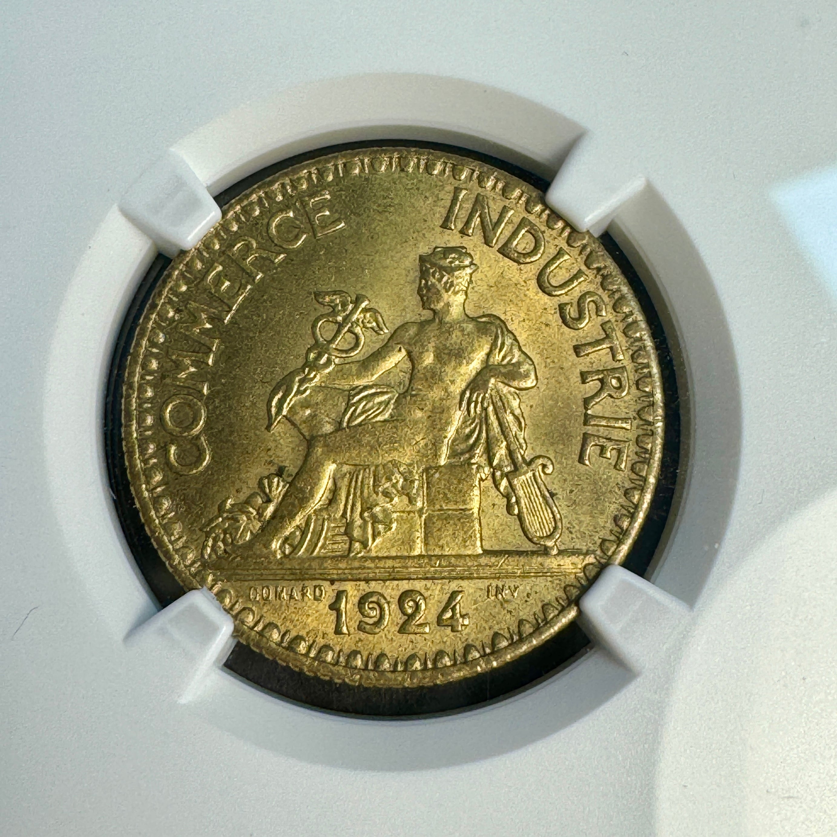 1924 France 2 Francs, Closed 4 Variety, Seated Mercury, NGC MS-65, Near Top Pop 2/1 🇫🇷