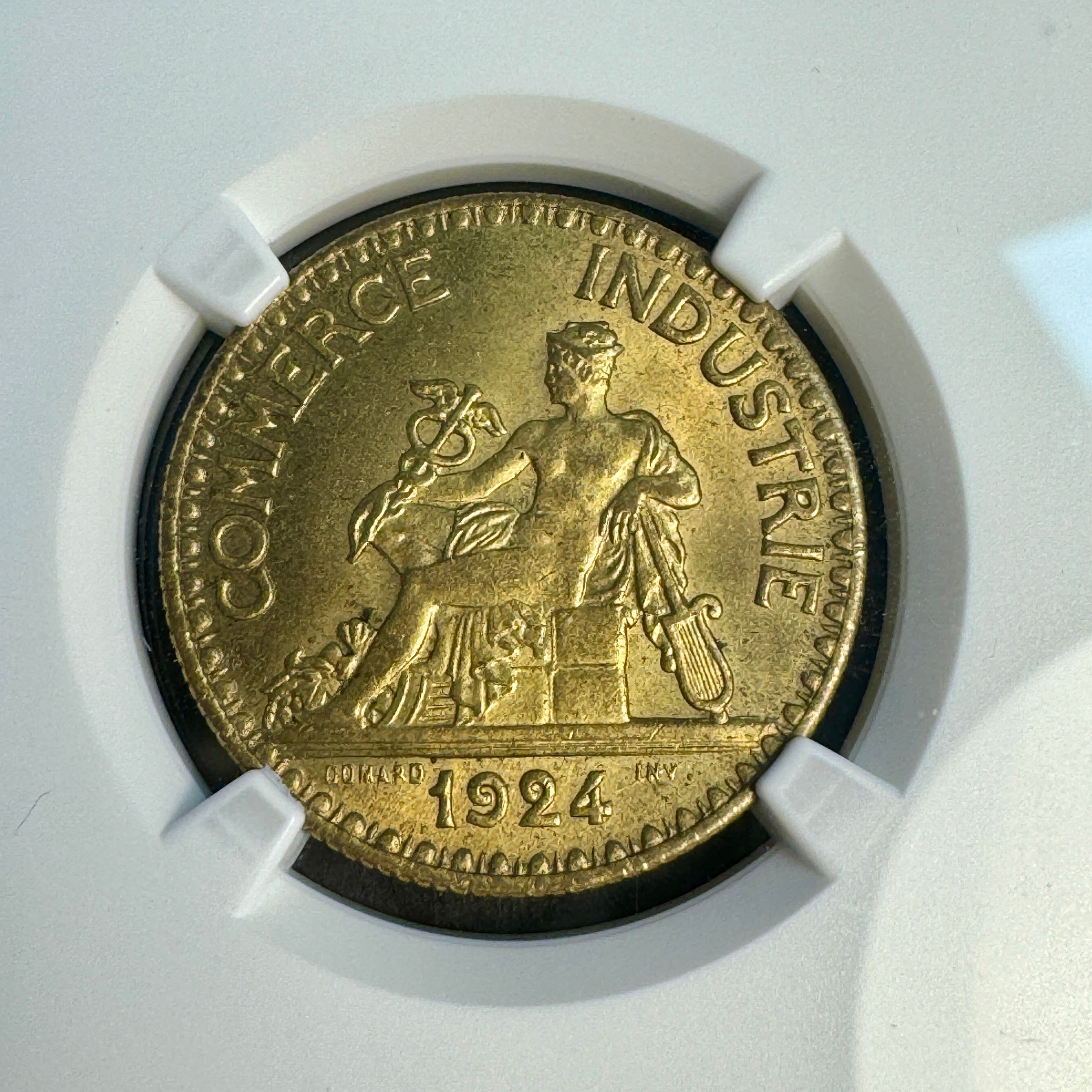 1924 France 2 Francs, Closed 4 Variety, Seated Mercury, NGC MS-65, Near Top Pop 2/1 🇫🇷