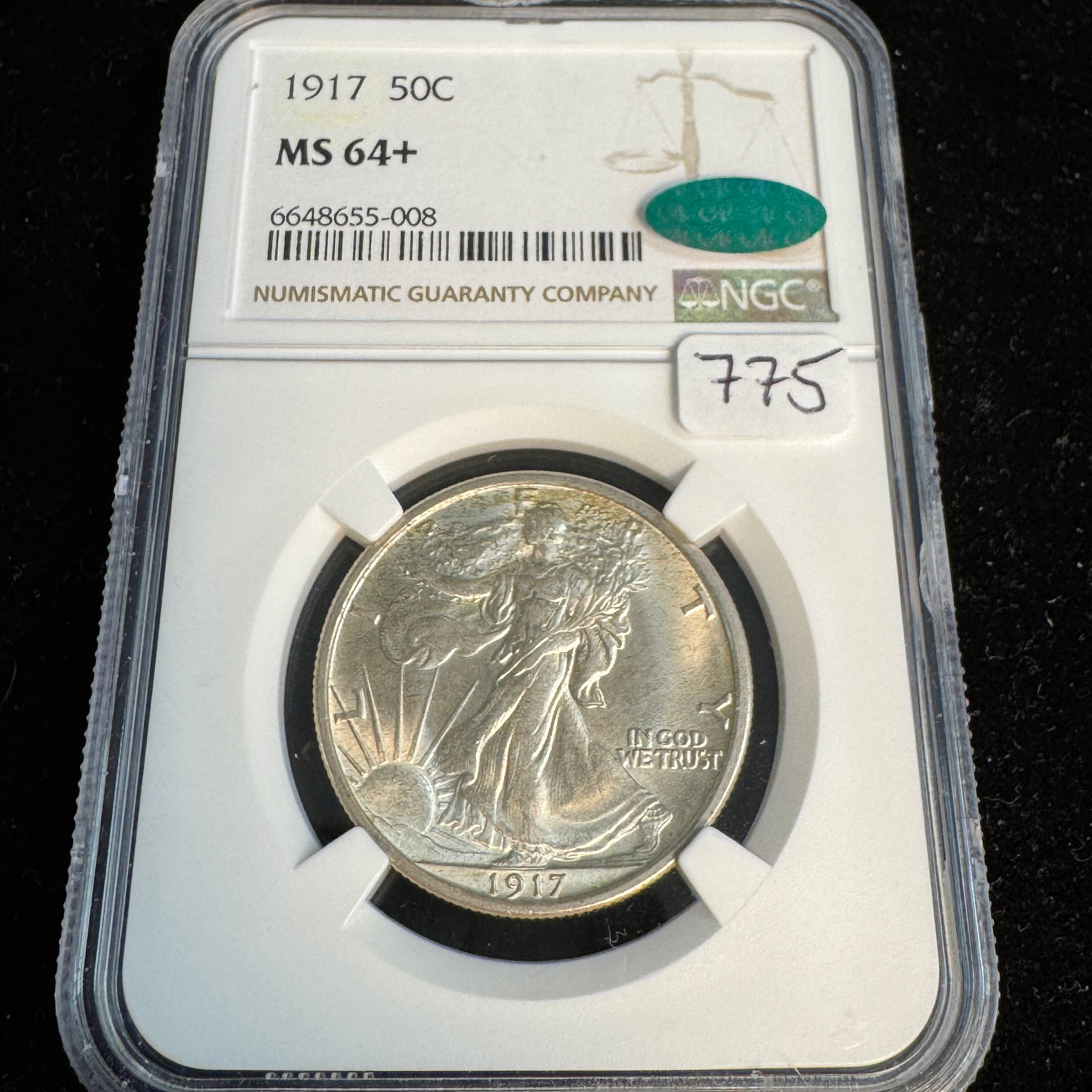 1917 (P) Walking Liberty Half Dollar, NGC MS-64+, Green CAC