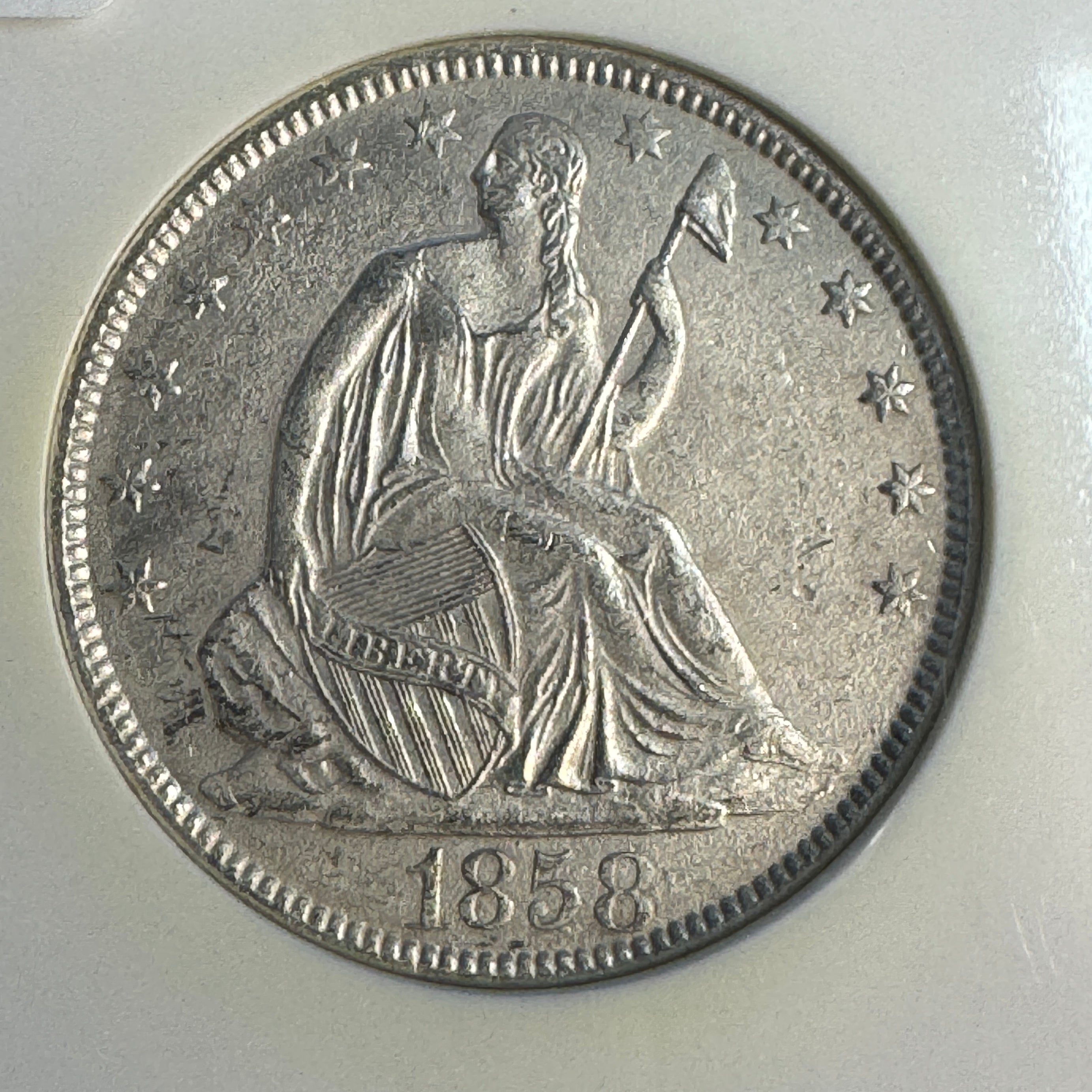 1858-O Seated Liberty Half 50c, SS Republic Shipwreck recovery NGC, with booklet